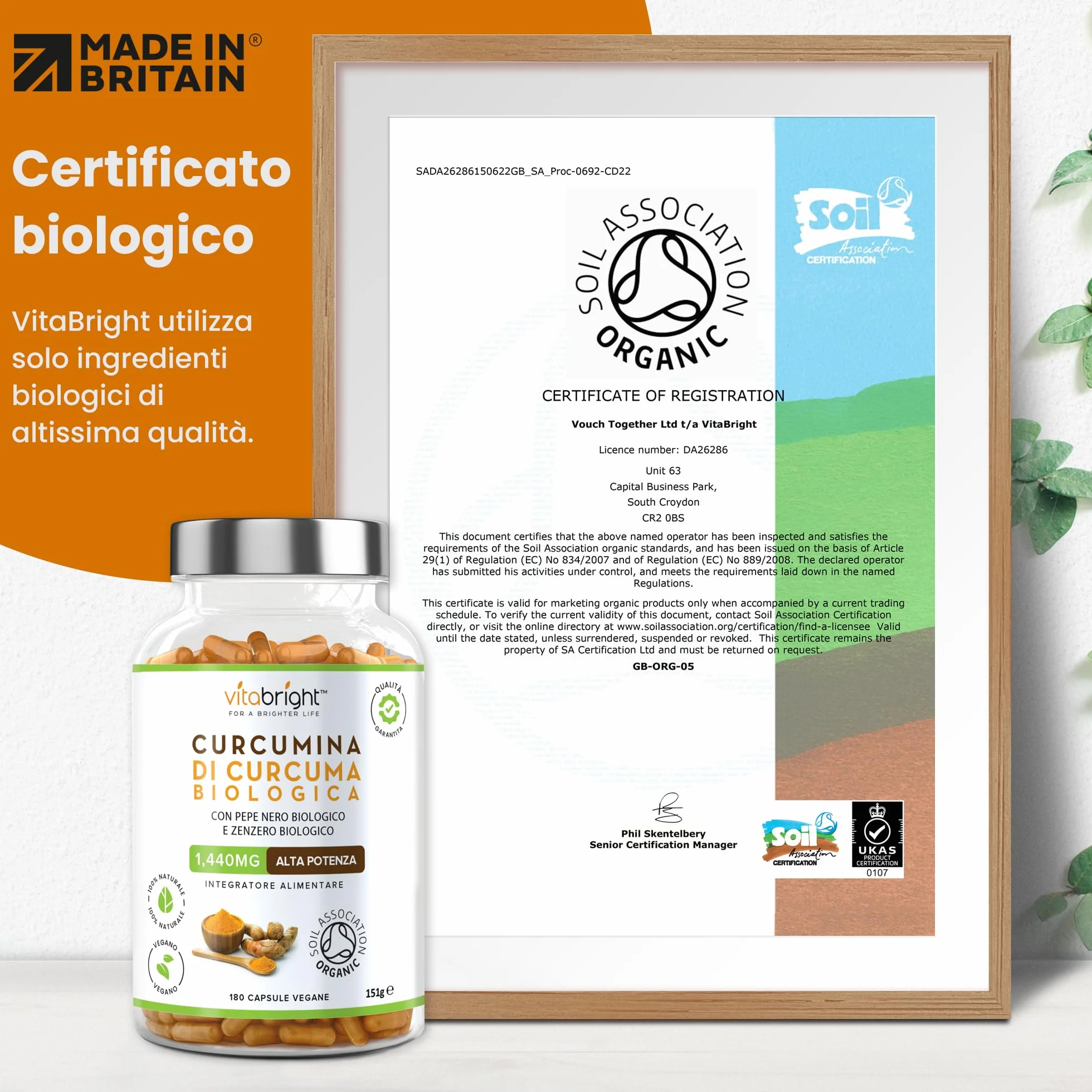 Bio Curcuma Capsule 1440 mg 180 Capsule Integratore Alimentare Biologico VitaBright Curcuma Longa Complex