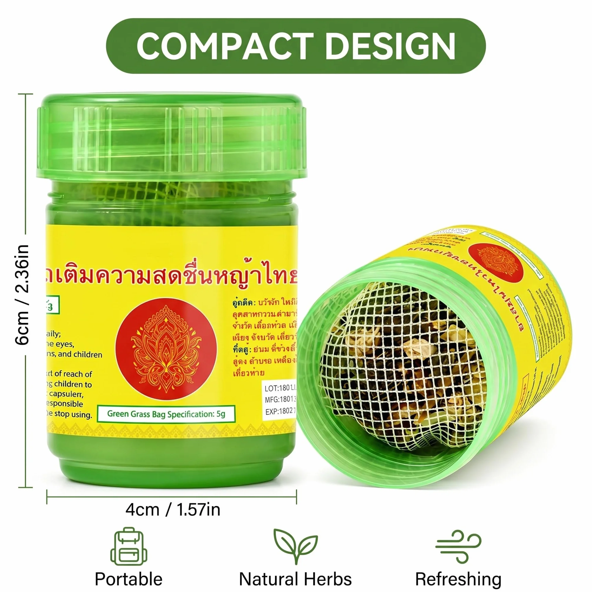 2 Pezzi Inalatore Thailandese, Inalatore a base di erbe Bottiglia verde, Ideale per la casa, l'ufficio o i viaggi