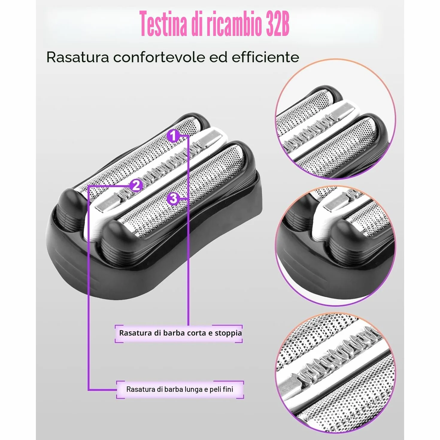 Set di 2 testine di ricambio per rasoio Bra** Serie 3 32B compatibili con 3040s 3000s 3050cc 3010s 3070cc 3080s 3090s 310s 3020s 3330s 370cc-4 380s-4