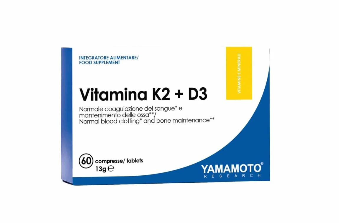 YAMAMOTO RESEARCH Vitamina K2 e D3 60 Compresse, Integratore Alimentare a base di Vitamina K2 e Vitamina D3 ad Alto Dosaggio, Supporta la Salute di Ossa e Denti