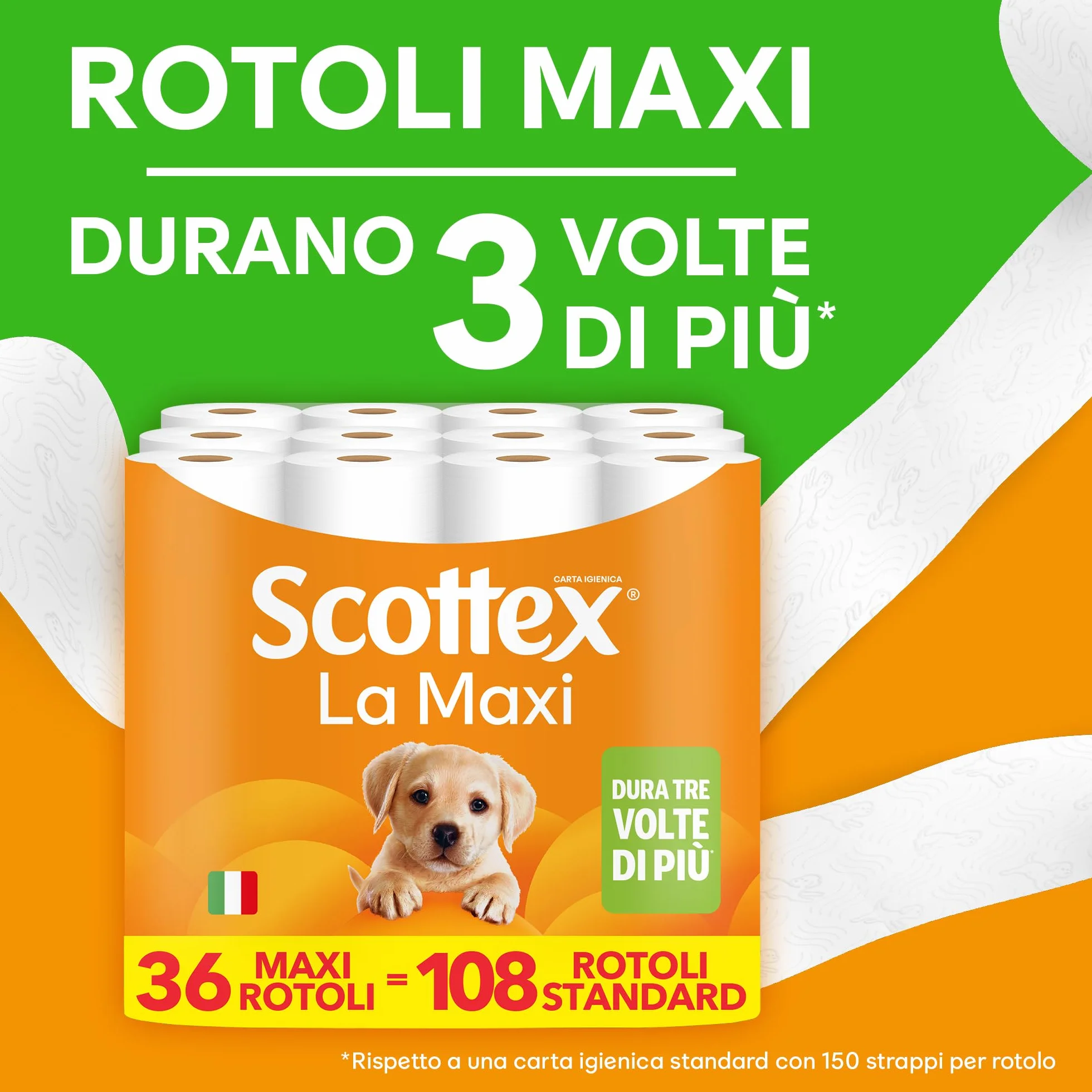 Scottex Carta Igienica La Maxi 36 Rotoli 500 Strappi Extra Morbidi Assorbenti Trama 3D