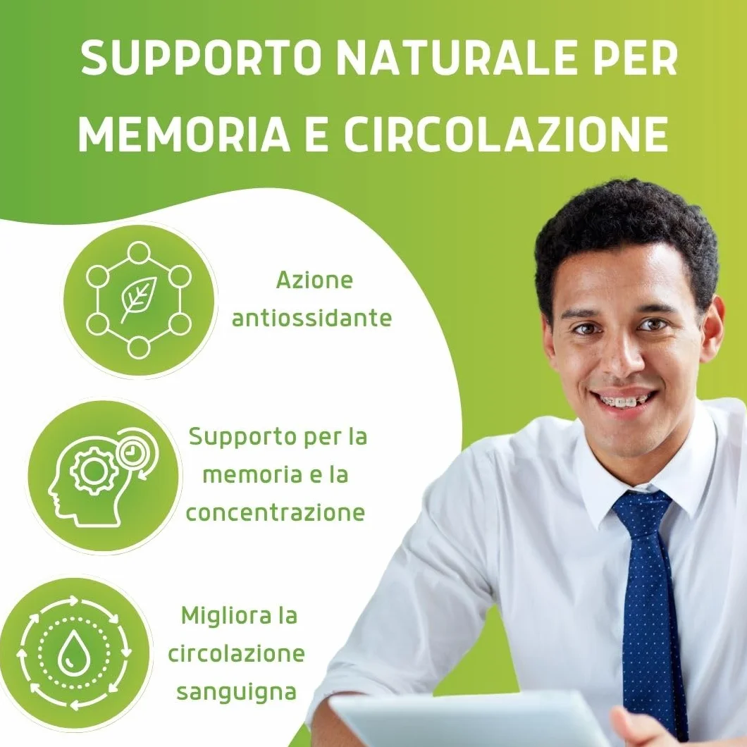 ERBEX - Integratore Ginkgo Biloba Vegano Forte per Prevenire Invecchiamento, Azione Antiossidante, Aiuto Naturale per Memoria e Funzioni Cognitive Ginkgo Biloba in Capsule