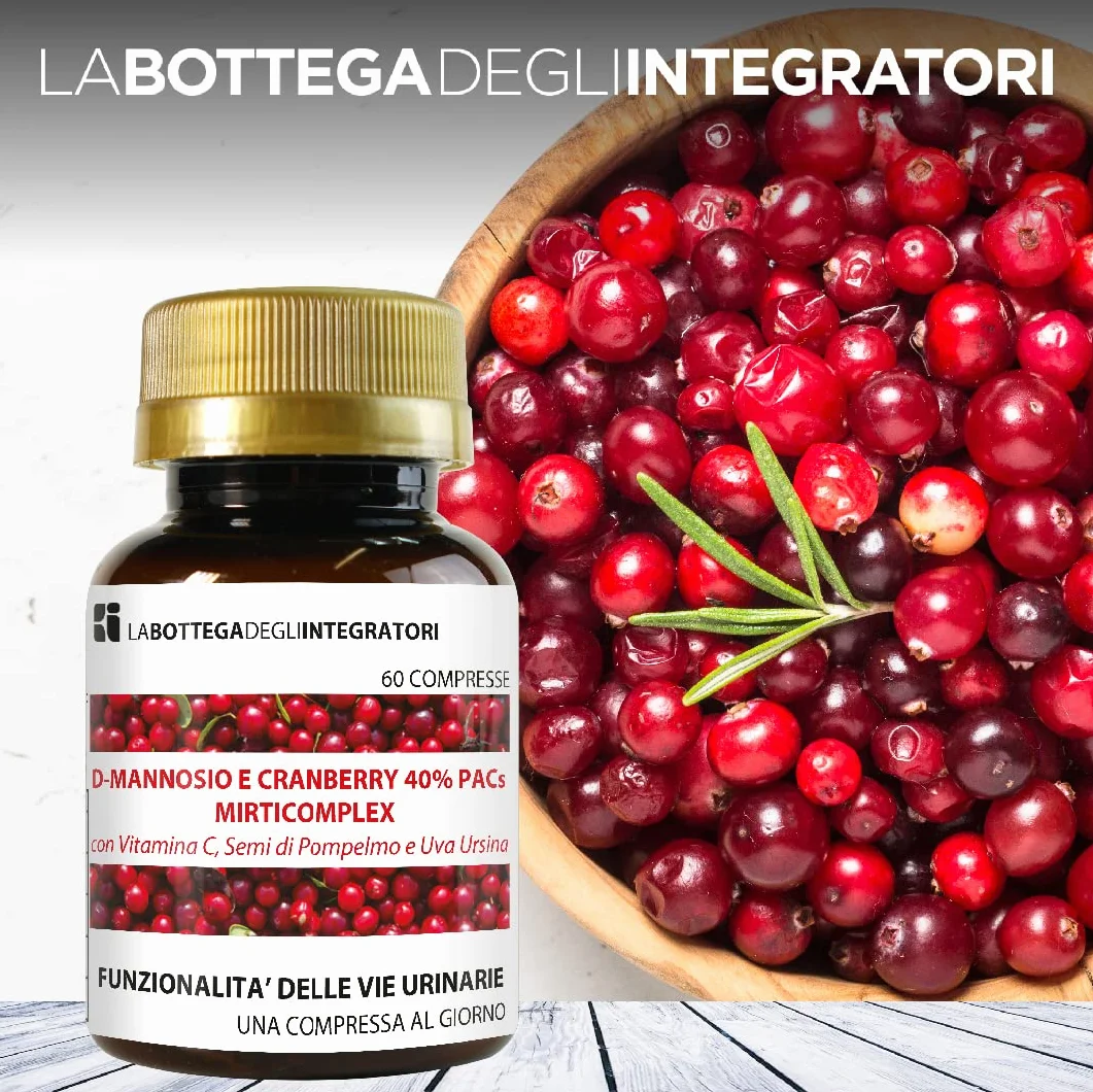 D - Mannosio e Cranberry 40% PAC Mirti Complex con Semi di Pompelmo, Uva Ursina e Vitamina C | 60 compresse 1 al dì | Mirtillo Rosso ad Alto Dosaggio