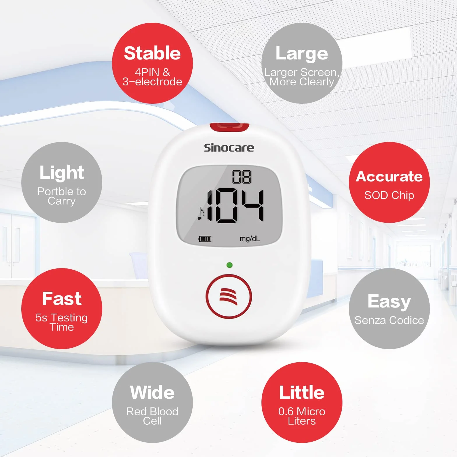 Sinocare Safa AQ Voice Misuratore Glicemia Glucometro, 25 Strisce e 25 Lancette
