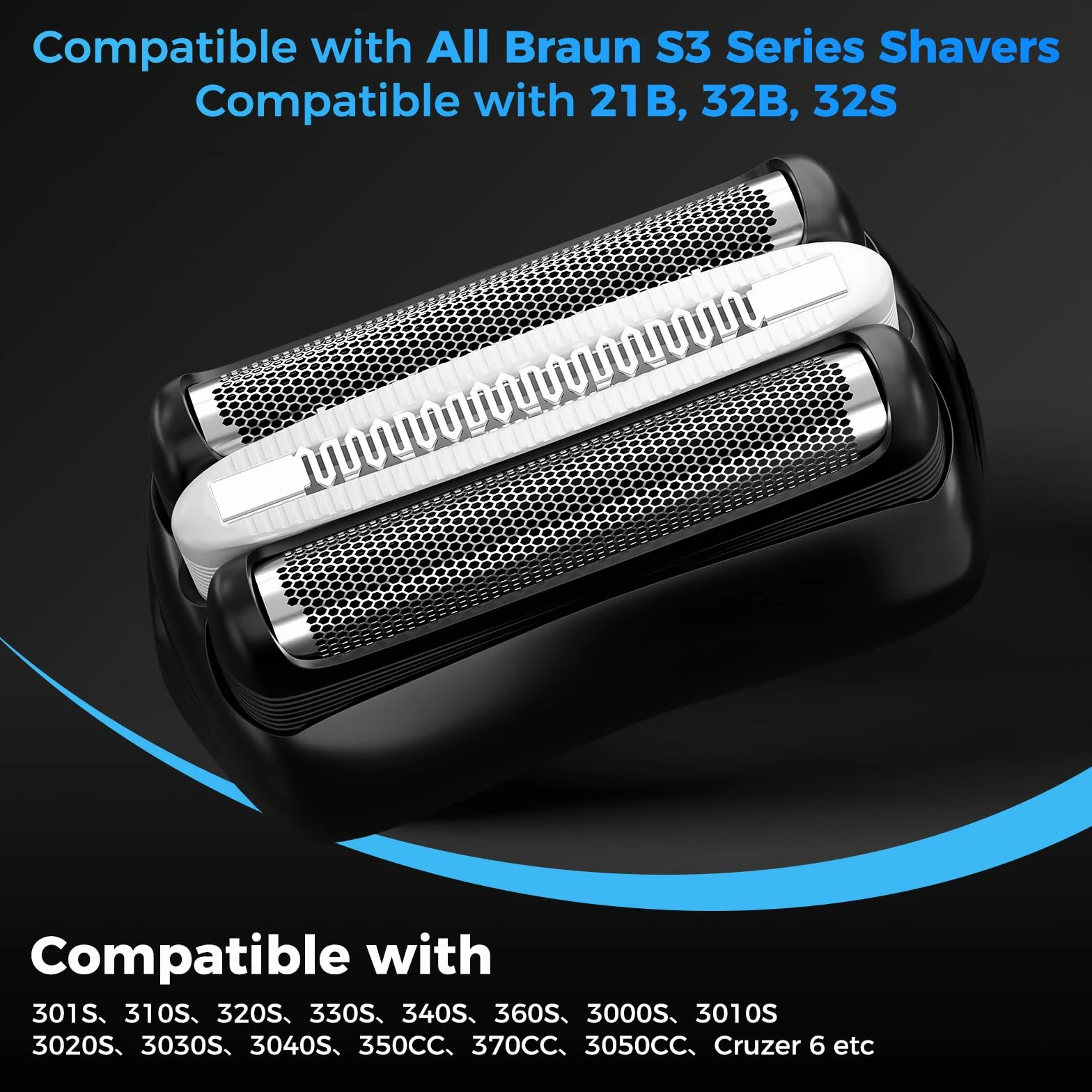 Testina Rasoio Compatibili Braun Serie 3 32B, Testine di Ricambio per Regolabarba Elettrico Barba Uomo Recupera il 100% delle Prestazioni Adatto per S3 300S 301S 310S 3020S 3030S 3040S (Nero)