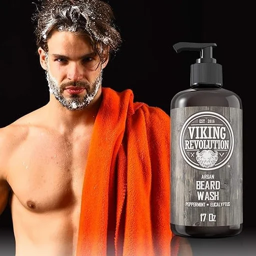 Viking Revolution - Shampoo Barba - Bagnoschiuma Naturale con Olio di Argan & Jojoba - Ammorbidisce e Rafforza - Menta piperita ed Eucalipto - 500 ml