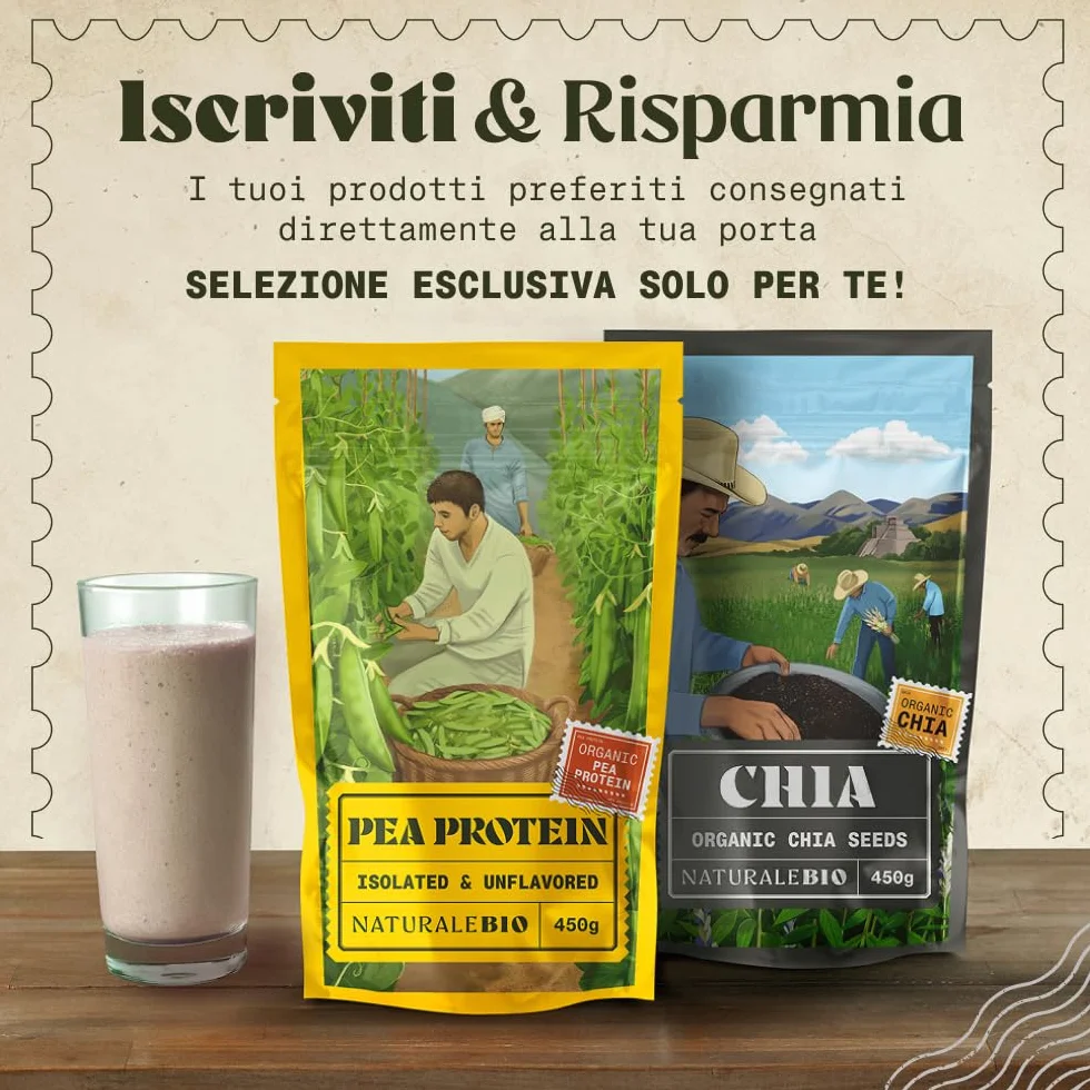 NaturaleBio Proteine di pisello 450g. Vegane, biologiche e non OGM. Ipoallergeniche e facilmente digeribili. Per la gestione del peso, il recupero e la crescita muscolare.