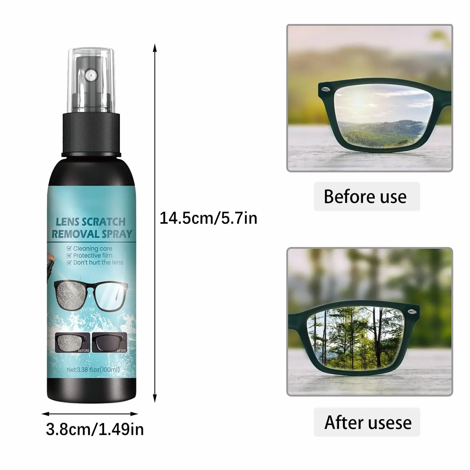 Occhiali Rimozione Graffi,Spray Per La Rimozione Dei Graffi Delle Lenti,Spray Per Riparazione Lenti,Sprays Per La Pulizia Degli Occhiali,Lens Scratch Removal Sprays,Rimuovi Dei Graffis Delle Lens,2Pcs