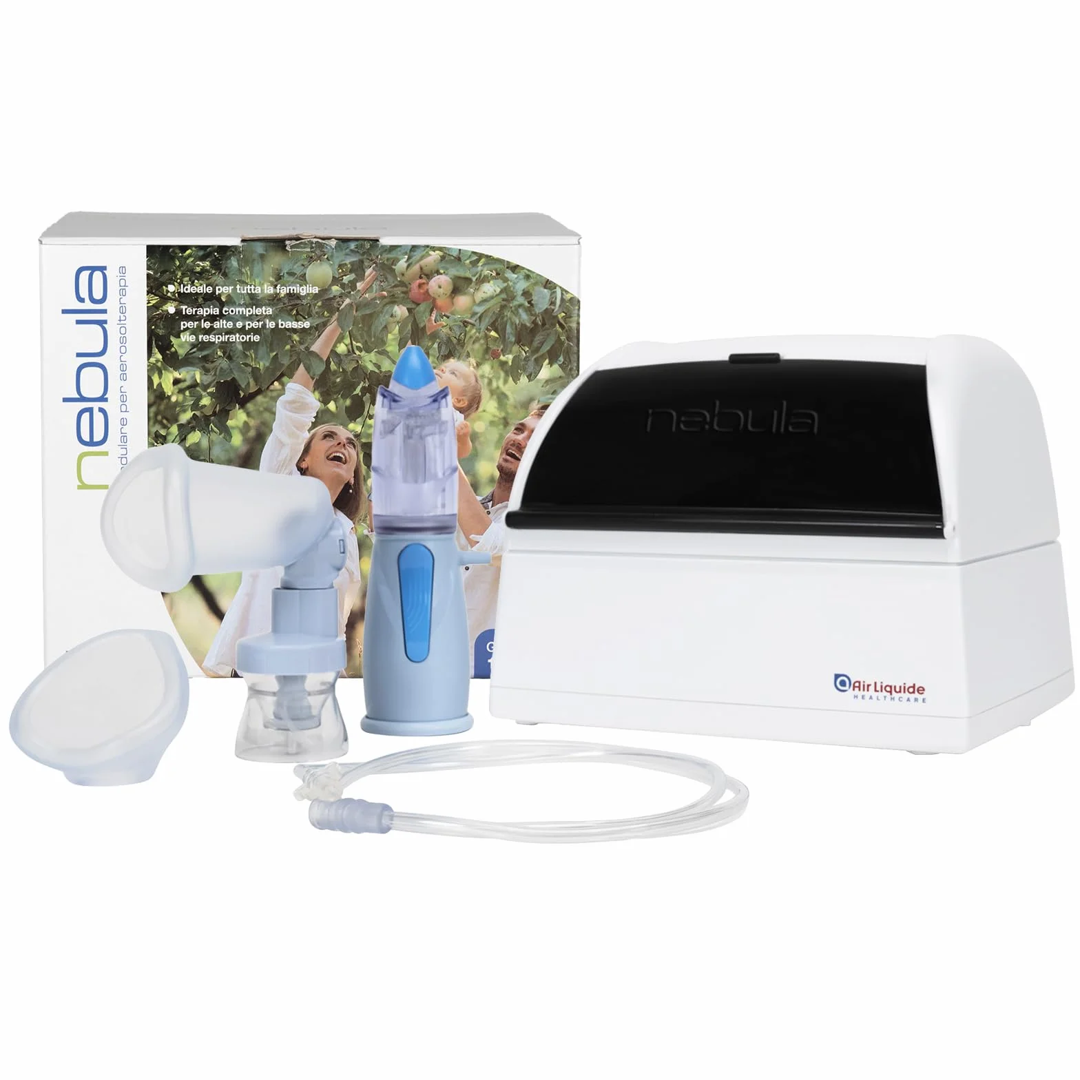 Air Liquide Healthcare NEBULA Sistema Completo per Aerosolterapia Adulti e Bambini con RINOWASH, SPACER e Maschera Pediatrica