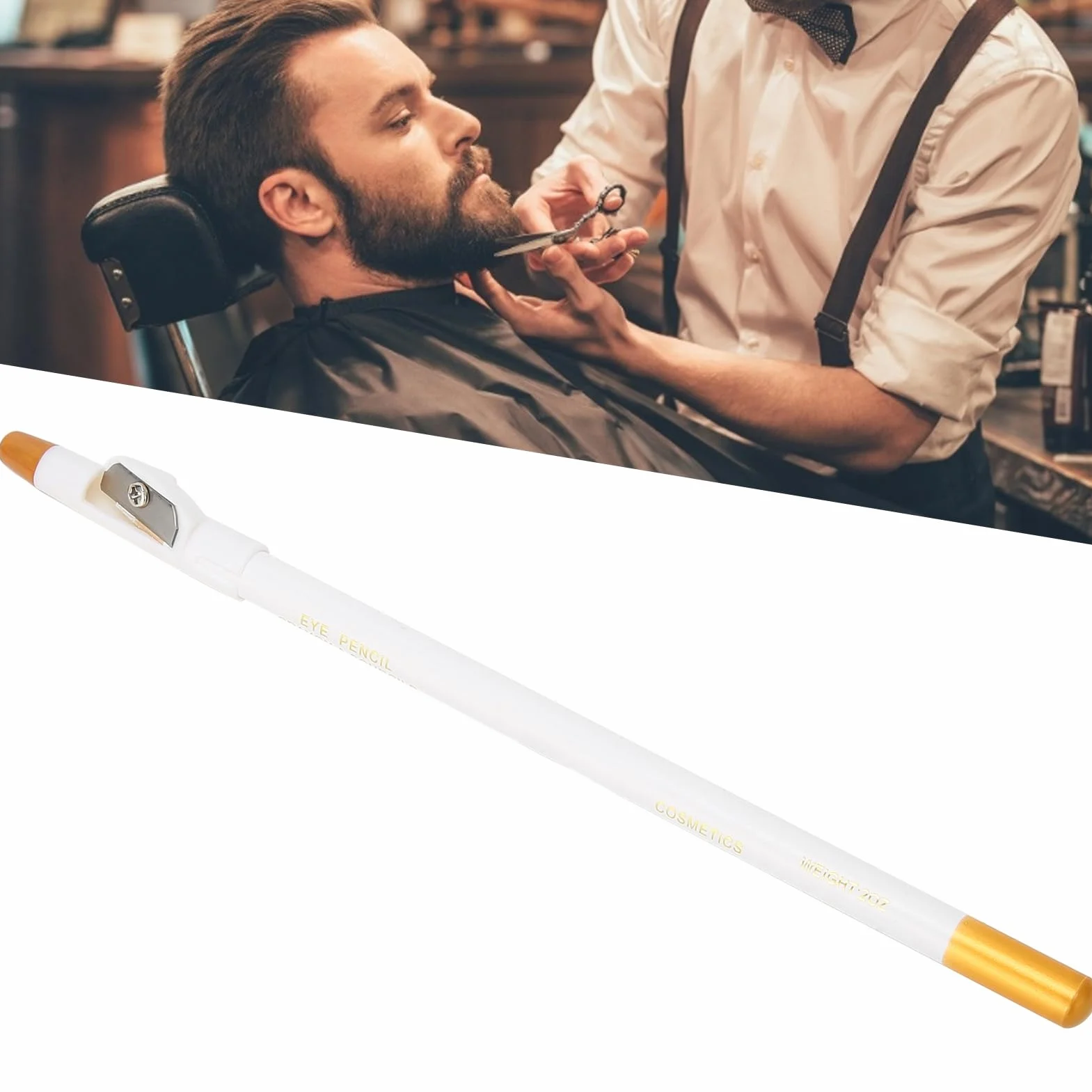 Penna parrucchiere, penna stilografica per barba, accessorio per acconciature e barba (bianco)