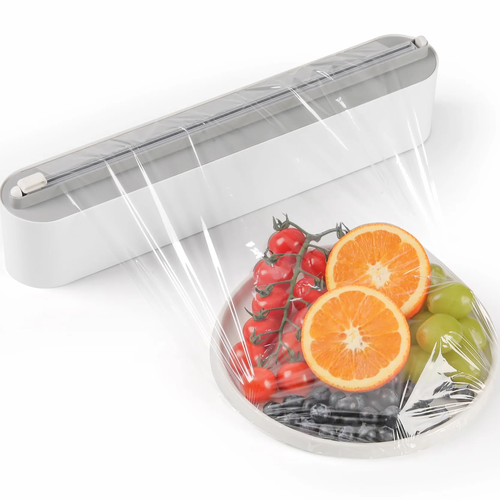 Dispenser Pellicola e Alluminio - Installazione magnetica & parete senza fori, Taglia Pellicola - Taglio Preciso, Organizzatore Cucina Salvaspazio - Pellicola alimentare 50m inclusa, Bianco