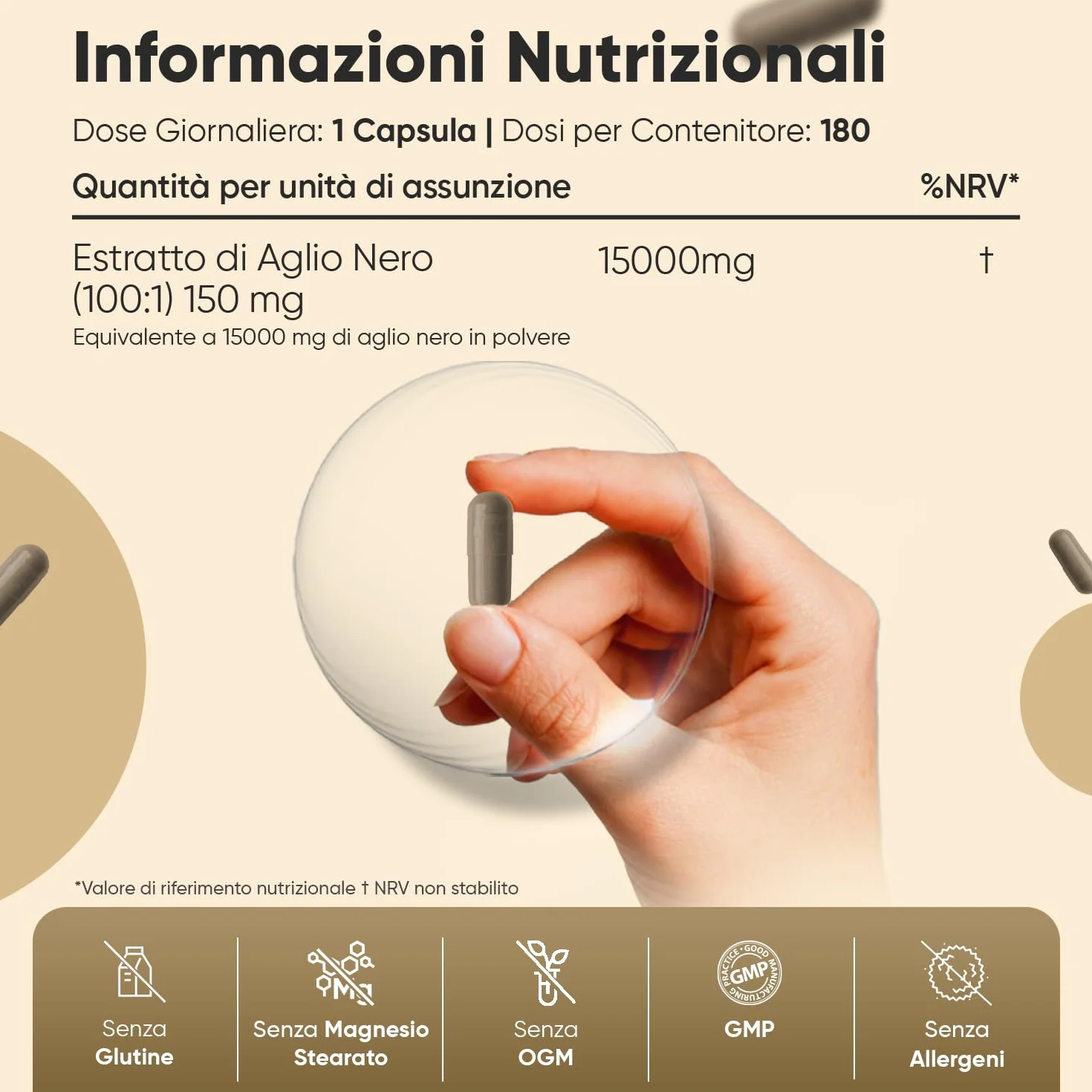 Aglio Nero Fermentato, 6 Mesi di Scorta, Estratto 100:1, 1 Sola Capsula al Giorno, Vegano, 180 Aglio Nero Capsule da 15000mg Ciascuna, da Allium Sativum, Senza Glutine, Senza Magnesio Stearato né OGM