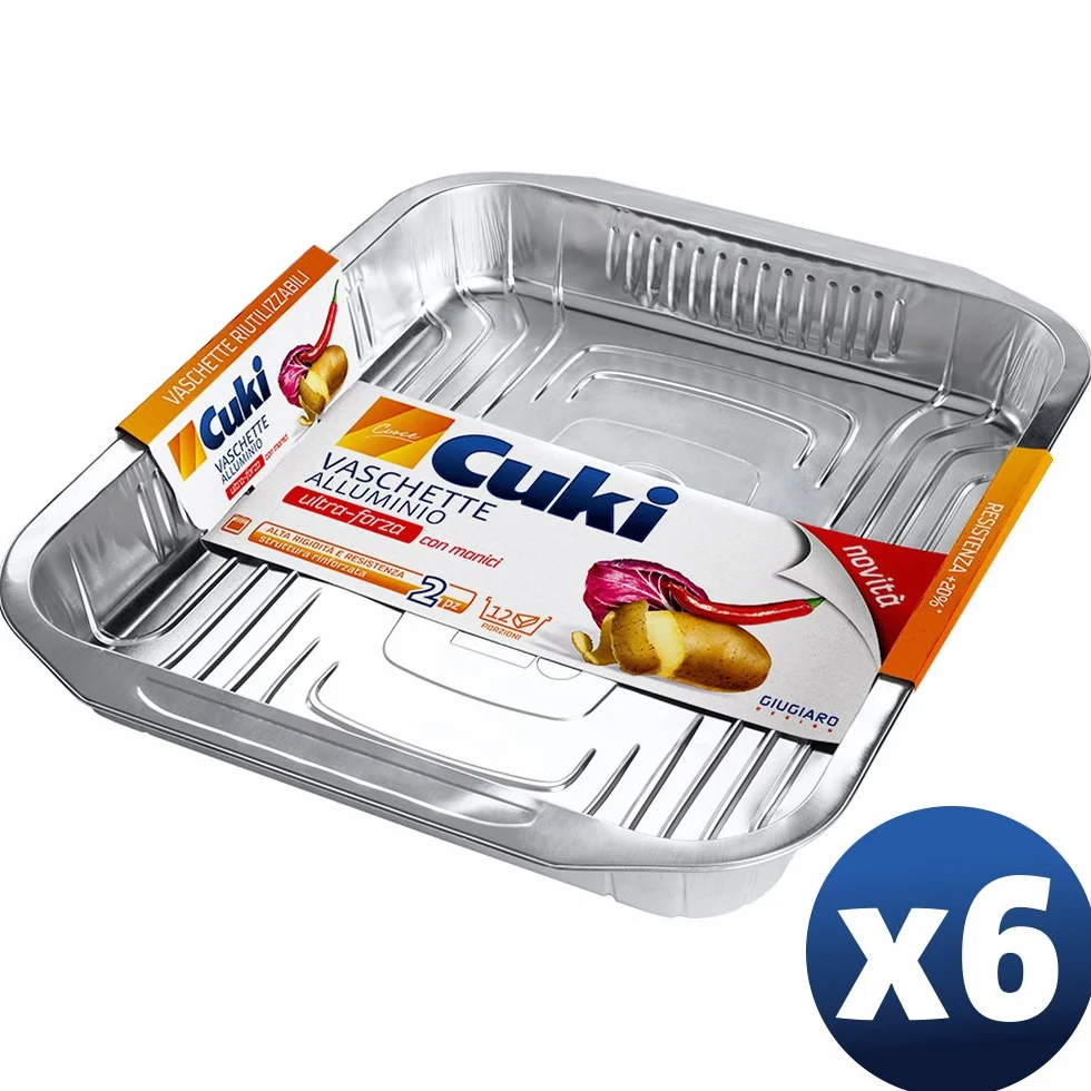 Cuki Vaschette Alluminio - Ultra Forza - 12 Porzioni - Rettangolari [Rs74G] - 6 Confezioni Da 2 Pezzi