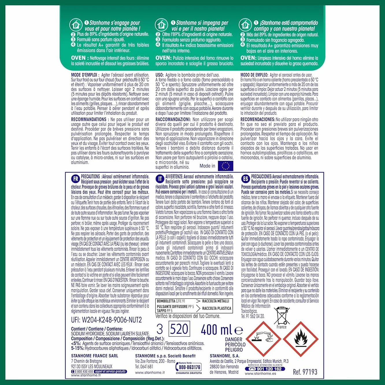 Oven Stanhome Pulitore Spray Per Forno - 3 Confezioni