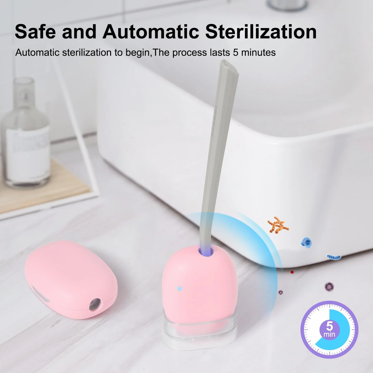Custodia per spazzolino disinfettante UV, mini portaspazzolino portatile, sterilizzante, rosa, adatta a tutti gli spazzolini elettrici e manuali