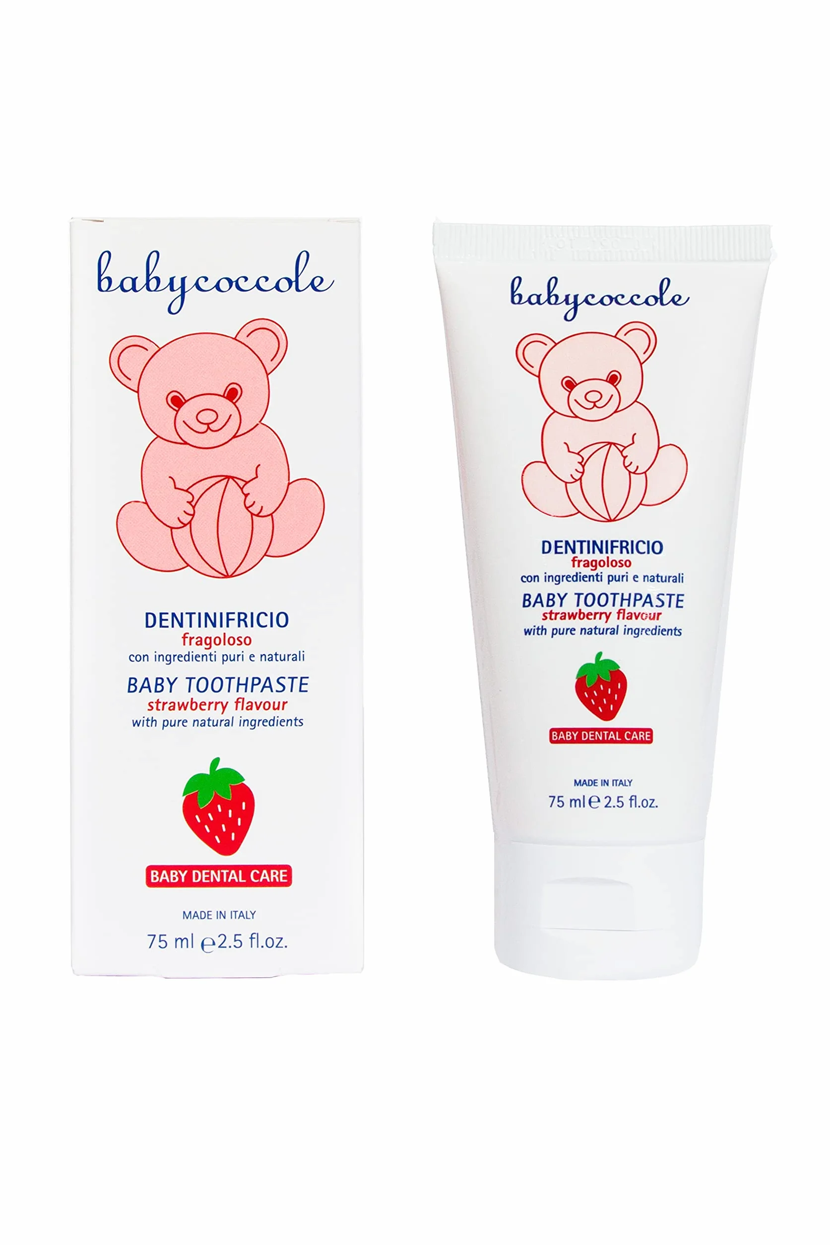 Babycoccole DENTINIFRICIO FRAGOLOSO. Dentifricio per Bambini da 0 a 6 anni all'aroma naturale di Fragola. Rinforza i denti, previene le carie. Giusto apporto di fluoro, calcio e vitamine - 75 ml