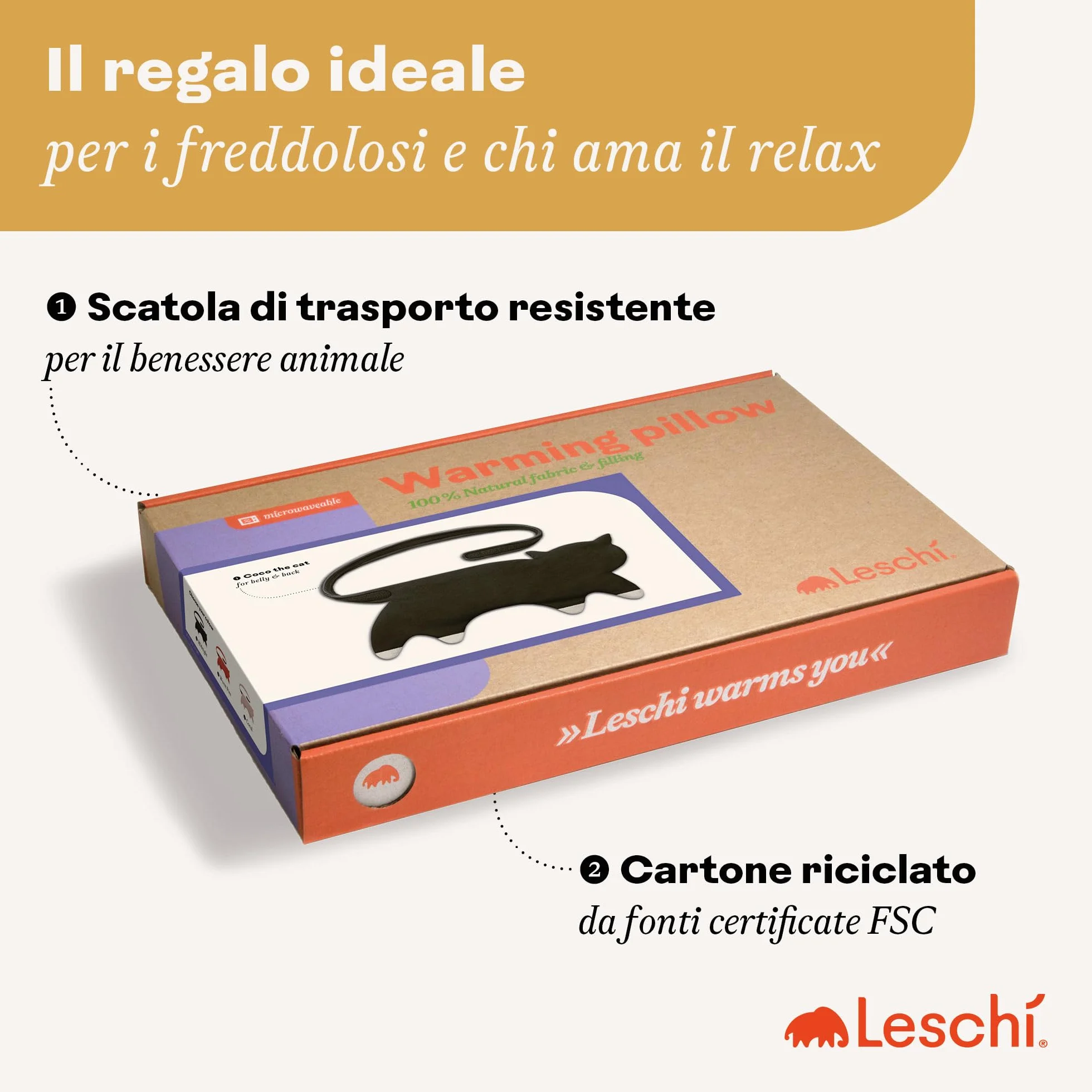 LESCHI Cuscino termico per microonde - In cotone bio con grano biologico - Cuscino riscaldante a 10 camere - Ideale per dolori mestruali, alla pancia, schiena e zona lombare - Gatto, rosso
