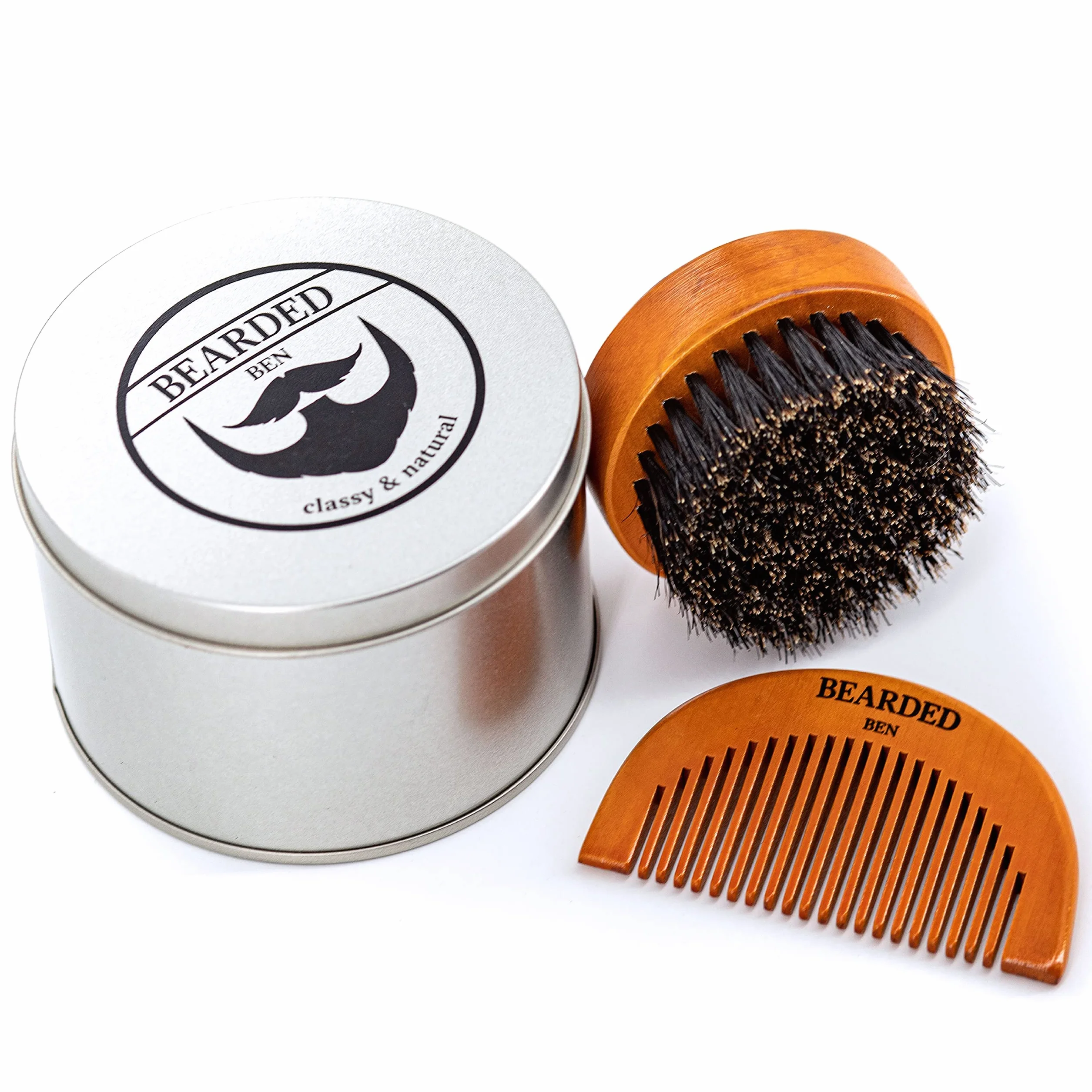 Spazzola Barba Uomo con Setole di Cinghiale - Pettine Barba - Ideale per Districare Nodi e Cura Quotidiana - Astuccio Elegante