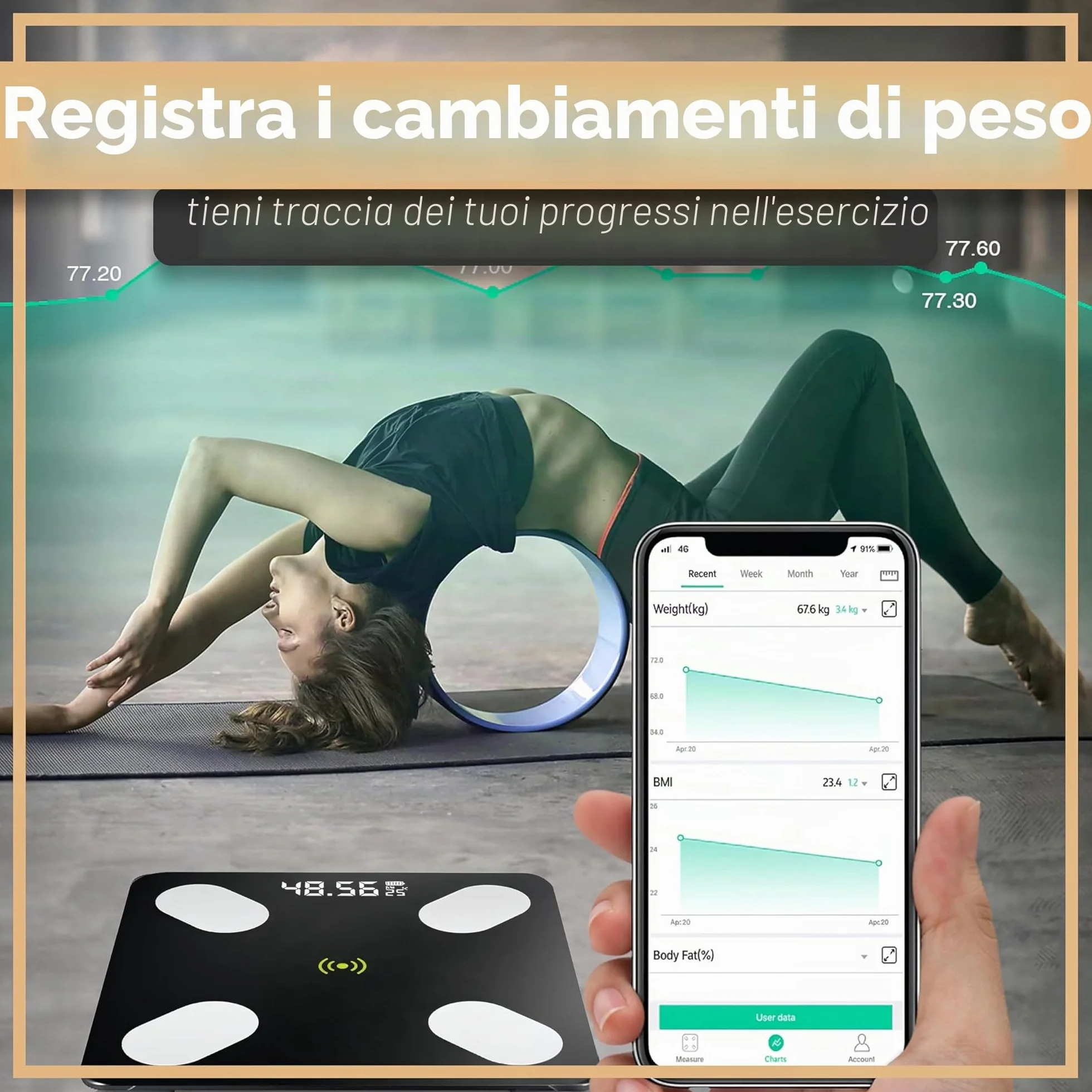 Retoo Bilancia Pesapersone Digitale Bluetooth Grasso Corporeo Analisi Corpo Vetro Temperato App iOS Android