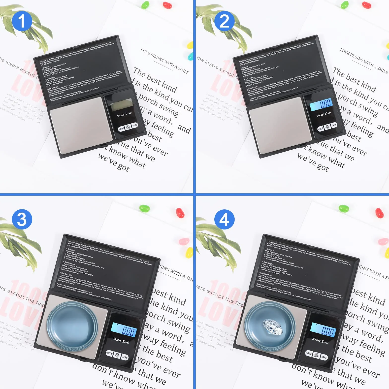 Bilancia di Precisione 500g/0.01g Portatile Digitale con Display LCD Retroilluminato, Tara, per Gioielli/Cucina/Caffè