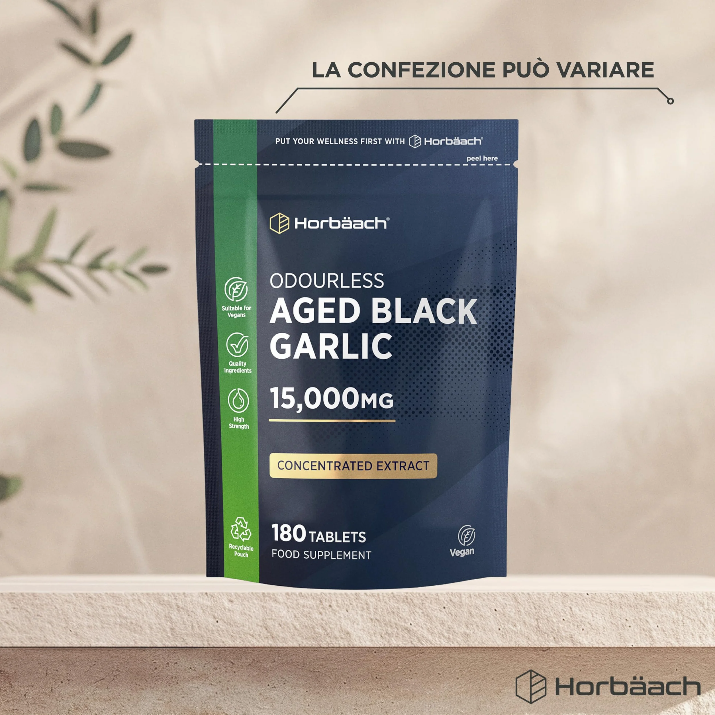 Aglio Nero Fermentato 15000mg | 180 Compresse Vegane | Integratore Inodore e Senza Gusto | Horbaach