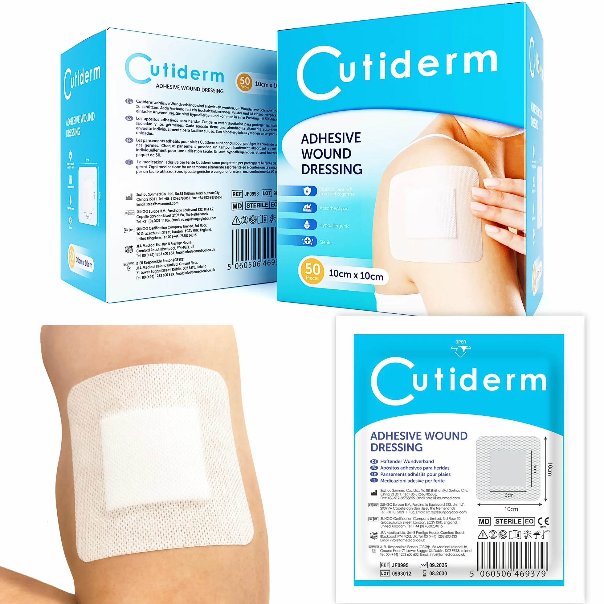 Cutiderm Medicazione adesiva sterile 10 cm x 10 cm, confezione da 50