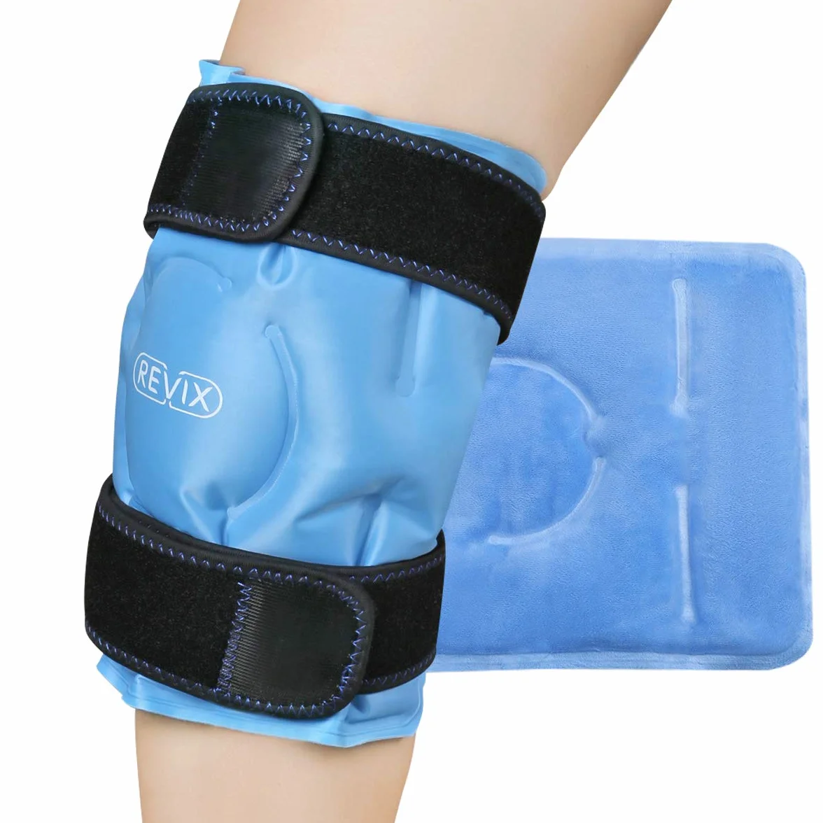 REVIX Fascia Ghiaccio per Ginocchio – Impacco Gel Riutilizzabile con Cinturini Regolabili, Copertura Vellutata, Uso a Mani Libere per Ginocchia, Polpacci, Gomiti, Ghiaccio Gel Freddo