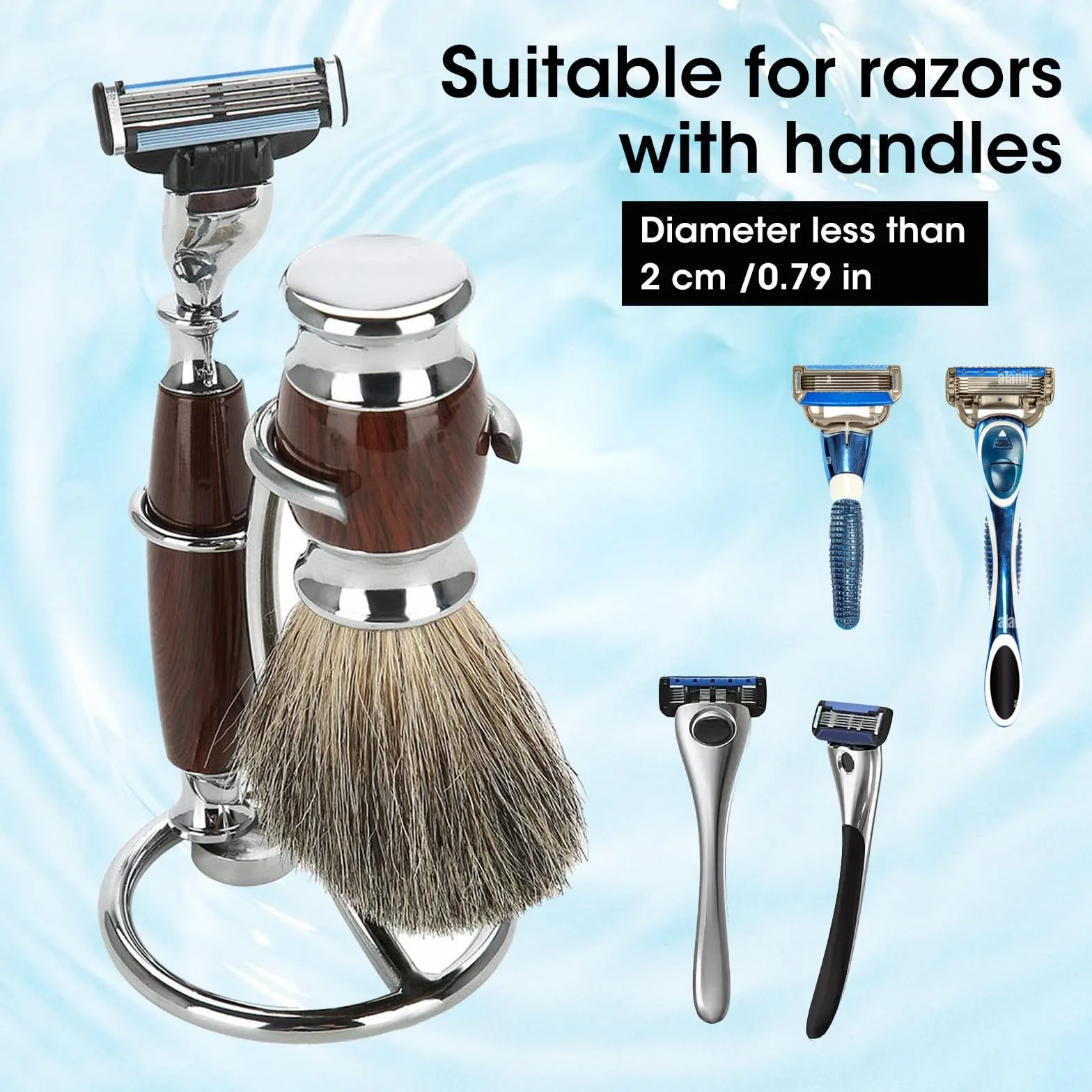 2 in 1 Supporto per Pennello da Rasoio In Acciaio Inox Portatile Supporto per Pennello da Barba Supporto per Rasoio e Pennello da Rasatura per Uomo Domestico e in Viaggio Argento