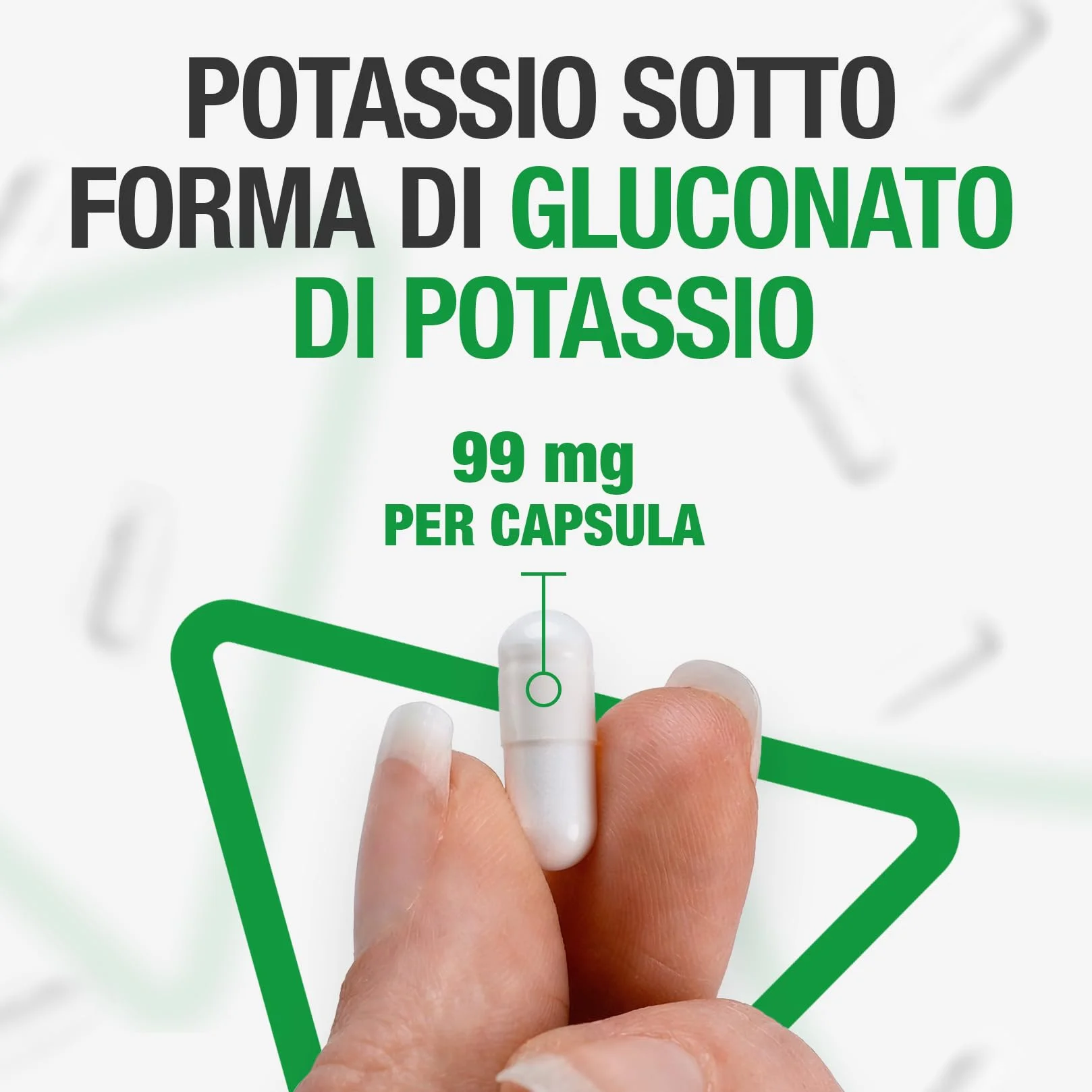 Potassio Integratore Capsule 99mg - 100 pz di Capsule a Disgregazione Rapida con 99 mg Gluconato di Potassio Polvere Puro Qualità Premium