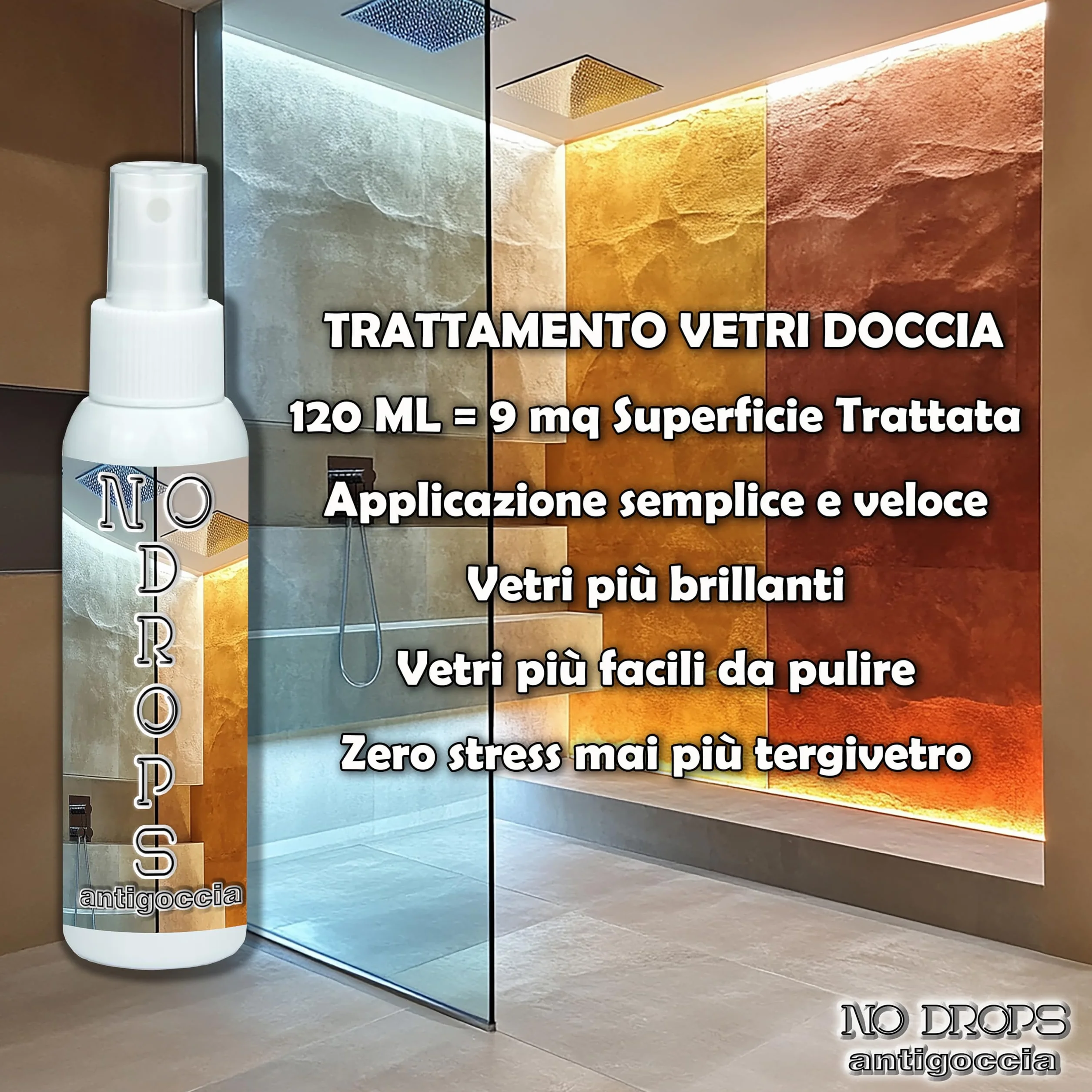 Anticalcare Vetro Doccia Idrorepellente Effetto No Drops Antigoccia Riduce Calcare e Sporco Facile da Applicare Lavanda