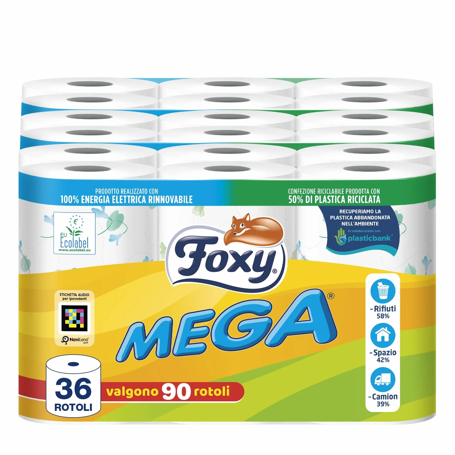 Carta igienica Foxy Mega 36 rotoli 480 strappi decorata