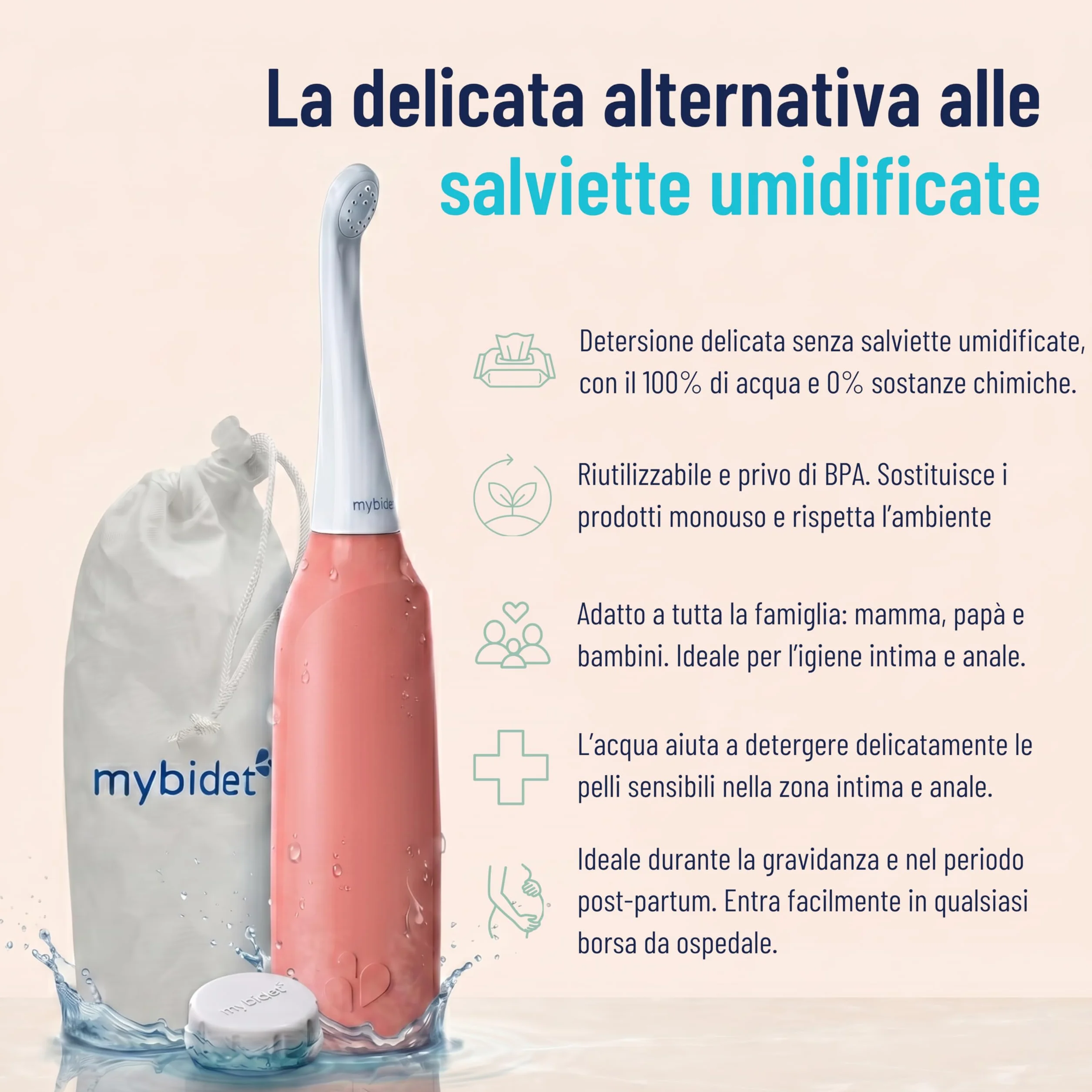 Doccia intima per glutei 0% chimica 100% acqua sostenibile senza batterie