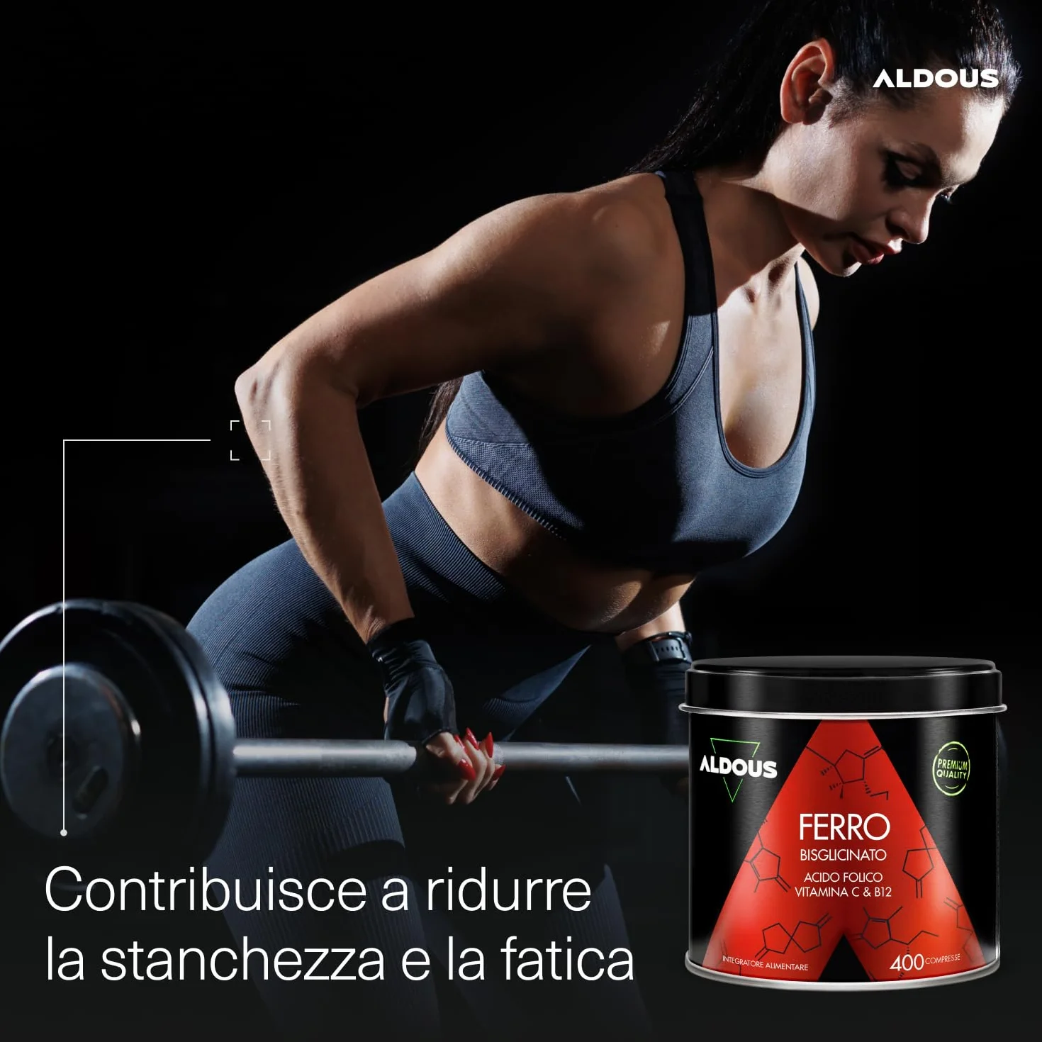 Ferro Integratore con Vitamina C, Acido Folico, B12-400 Compresse - Ferro Chelato - Globuli Rossi, Energia Supplemento, Sistema Immunitario - Integratore Stanchezza Fisica e Mentale - Vegan - ALDOUS