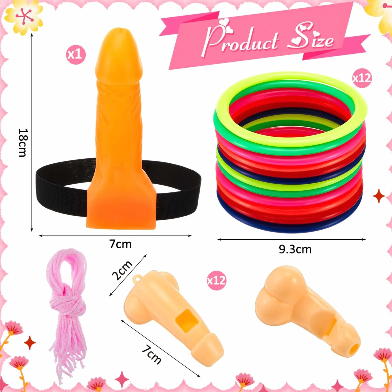 Cindeer Gioco di Anelli di Pene Incluso 1 Testa per Lancio degli Anelli del Pene 12 Anelli di Lancio del Pene 12 Fischietti da Festa a Forma di Pene Fischietto Divertente per Donne Uomini