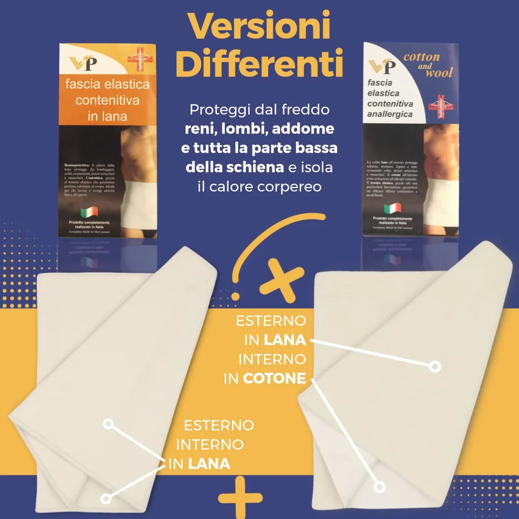 VP Pancera Contenitiva Uomo Donna Lombare Riscaldante in Lana e Cotone | Fascia Post-Operatoria Made in Italy, Sollievo Mal di Schiena