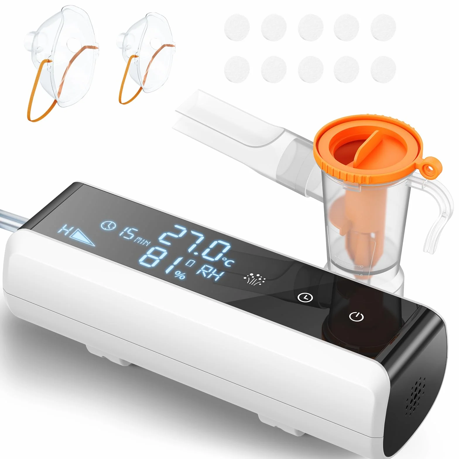 Aerosol per Bambini Adulti LED Intelligente Regolabile Macchina Aerosol con Timer Ultrasuoni Boccaglio 2 Mascherine Tosse Asma