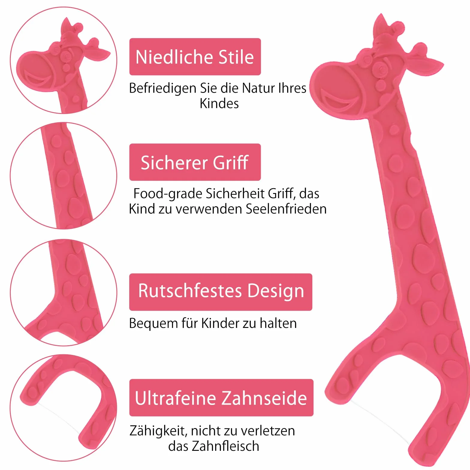 TNSLAND Filo Interdentale per Bambini Giraffa 4 Colori 4 Confezioni da 40 Fili Senza Cera e Antiscivolo per Spazi Ristretti