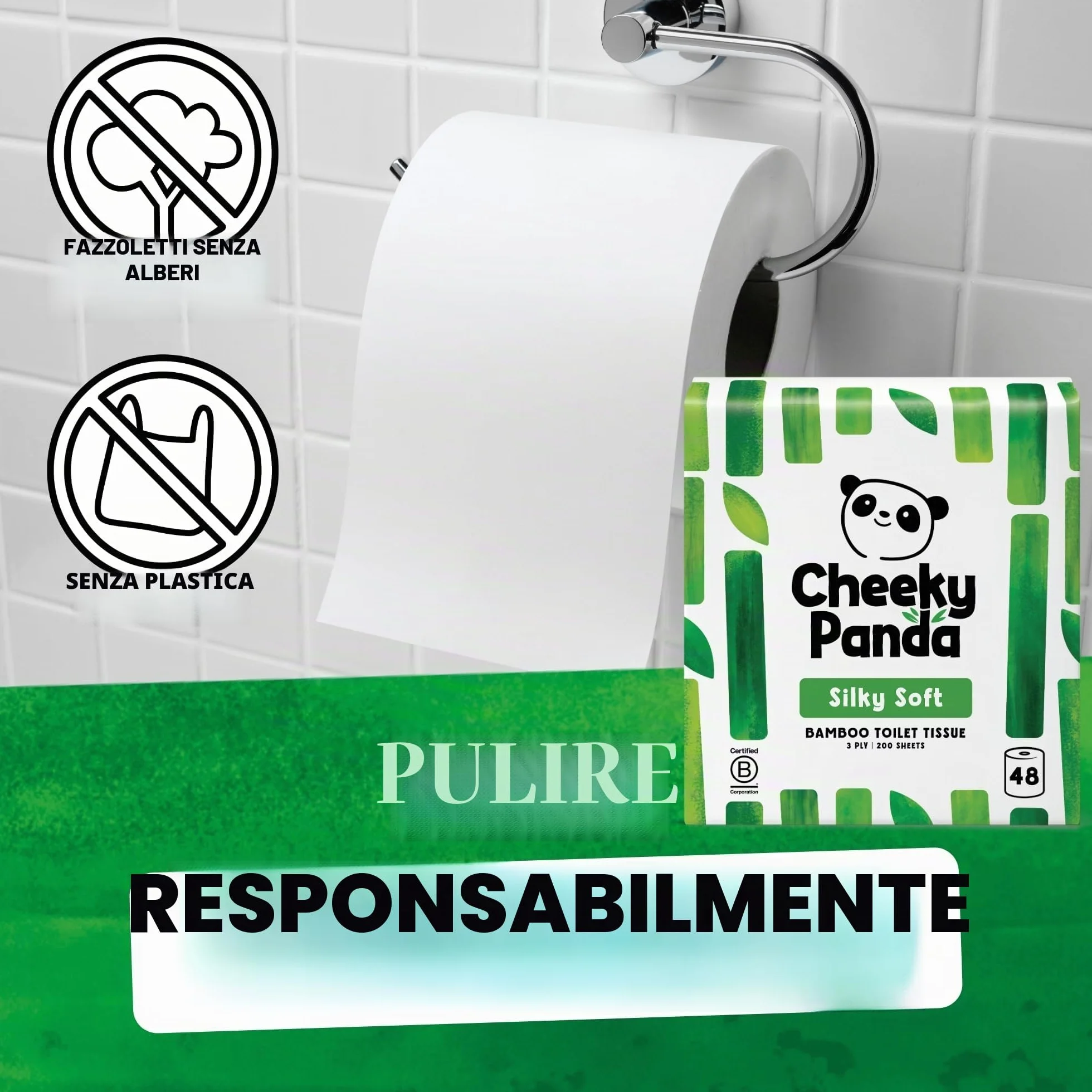 The Cheeky Panda Carta Igienica Bamboo 48 Rotoli 3 Veli 200 Fogli Biodegradabile