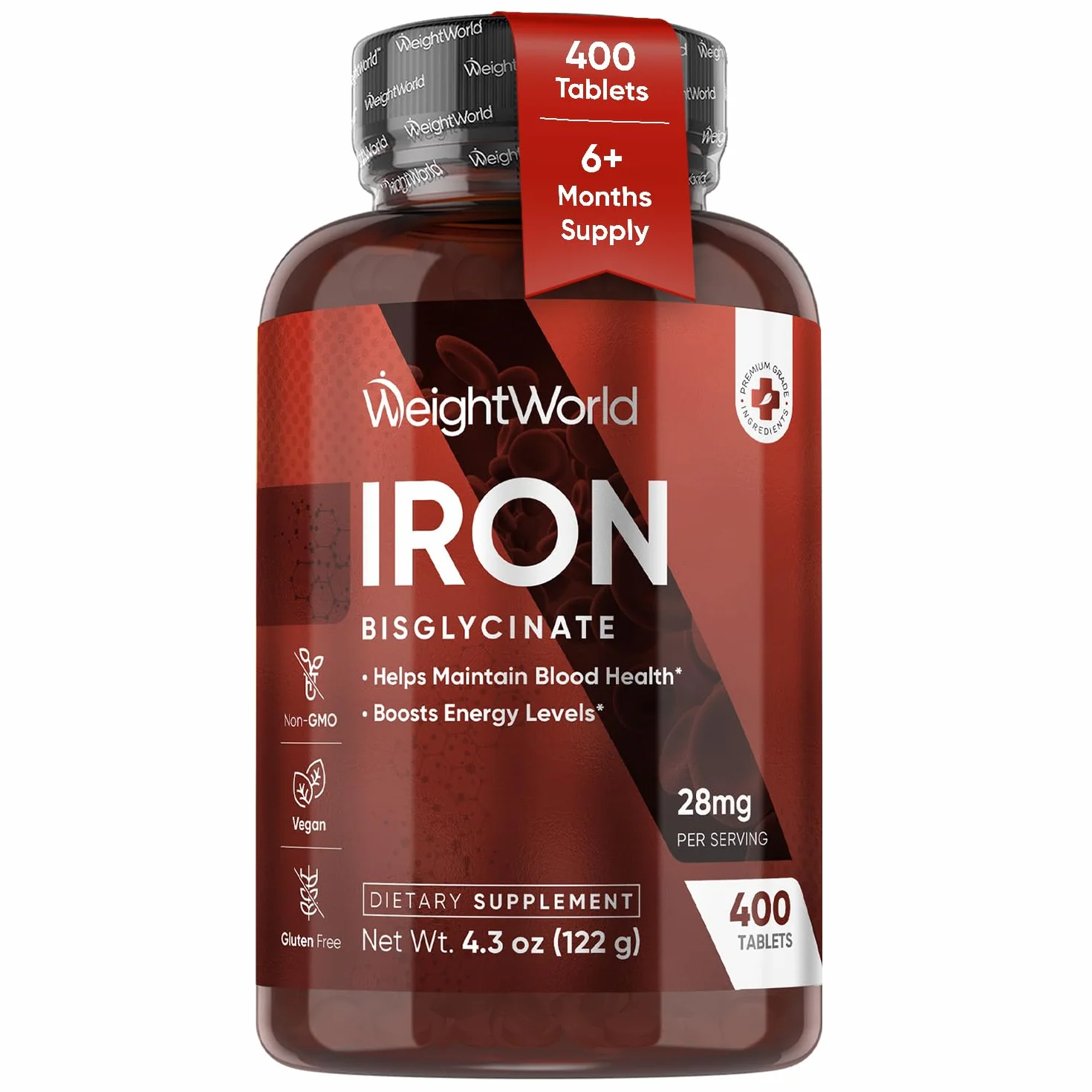 Ferro Integratore Tipo Bisglicinato in 400 Compresse Vegane (6+ Mesi), 28mg per Dose, Il Ferro Contribuisce alla Normale Formazione dei Globuli Rossi e dell'Emoglobina (EFSA), Senza Magnesio Stearato