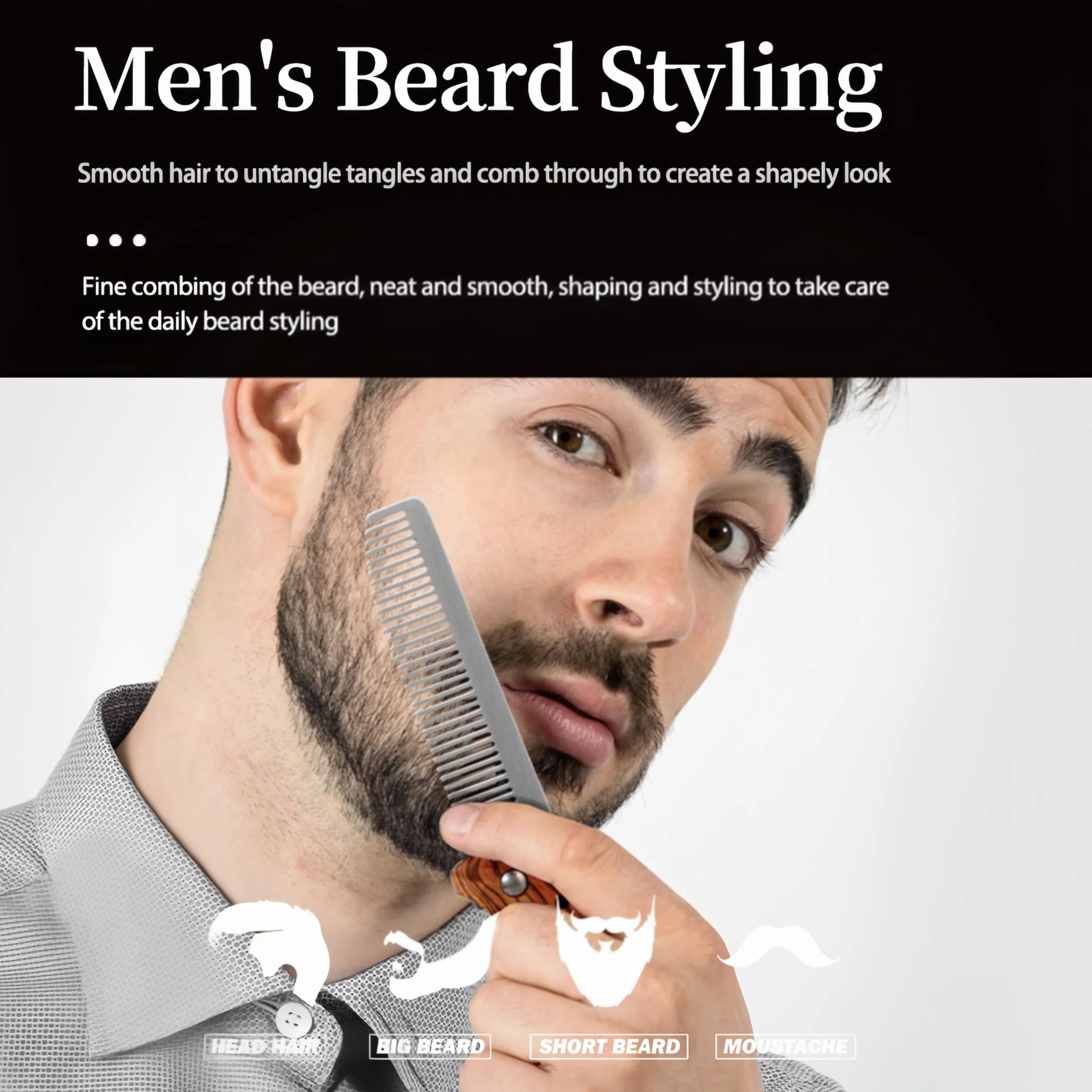 Pieghevole Pettine Barba Uomo Legno Acciaio Inox Accessorio Viaggio Modello Tascabile