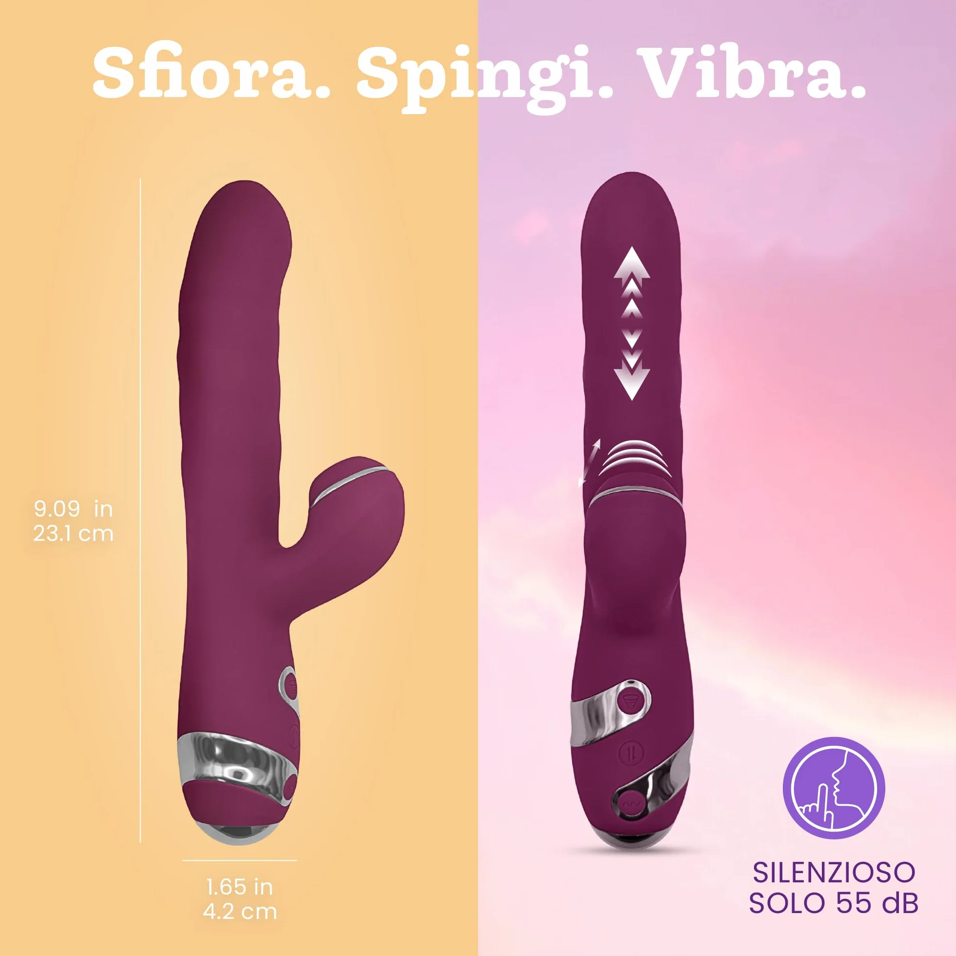 Oliver James Vibratore Rabbit 3-in-1 – Dildo a Spinta Discreto con 10 Vibrazioni, 10 Tap Tapping e 3 Modalità di Spinta | Stimolatore G-Spot e Clitorideo Impermeabile per Donne e Coppie