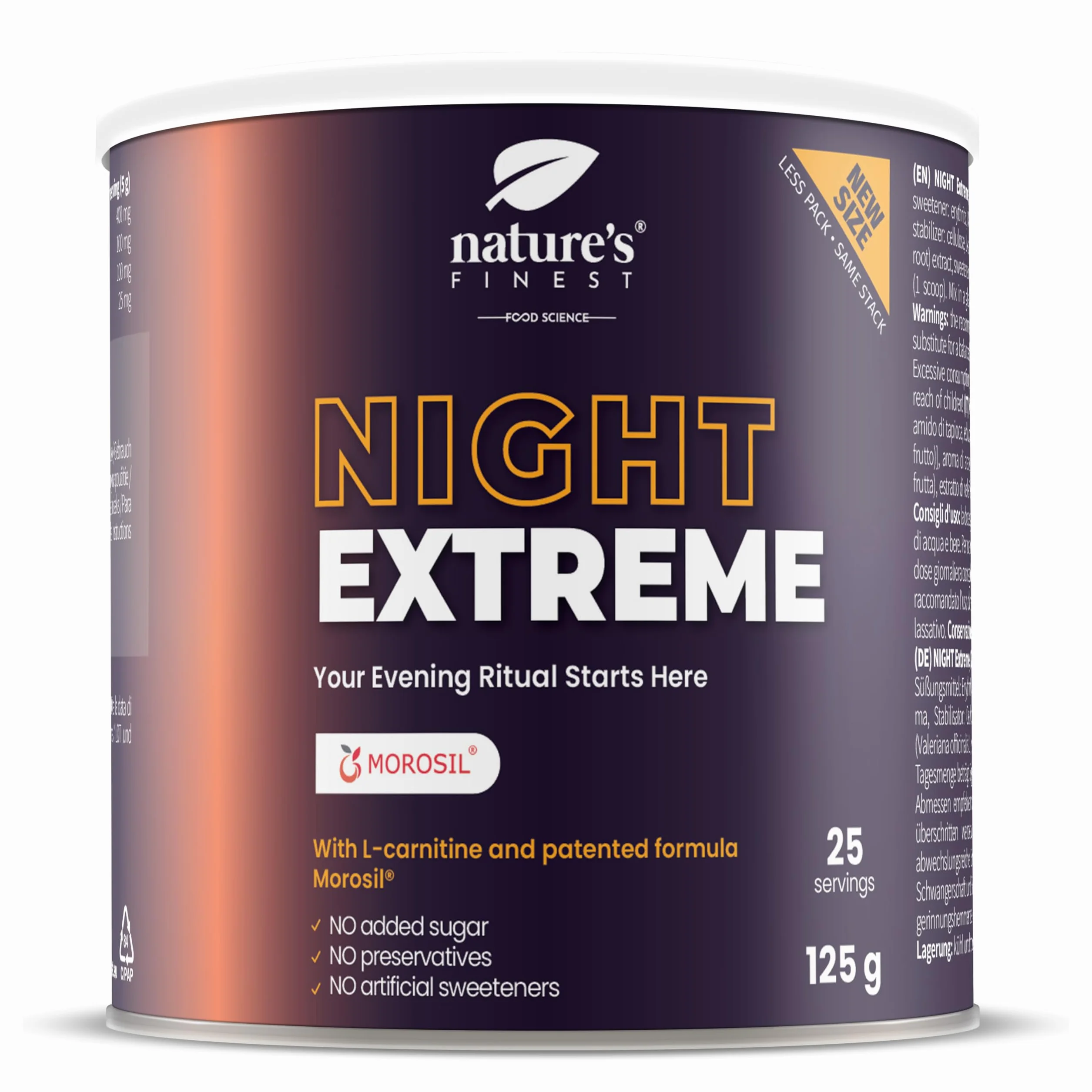 Nature's Finest Night Burn Extreme Bevanda Serale in Polvere 125g Arancia Rossa Morosil Valeriana Vite Rosso Vegana Senza Glutine