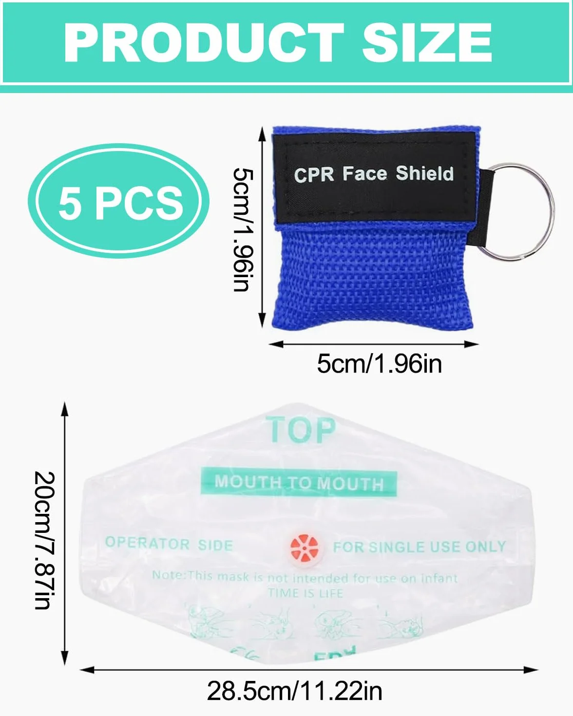 5 Pcs Pocket Mask Primo Soccorso Face Mask CPR with Keychain Barrier Valve