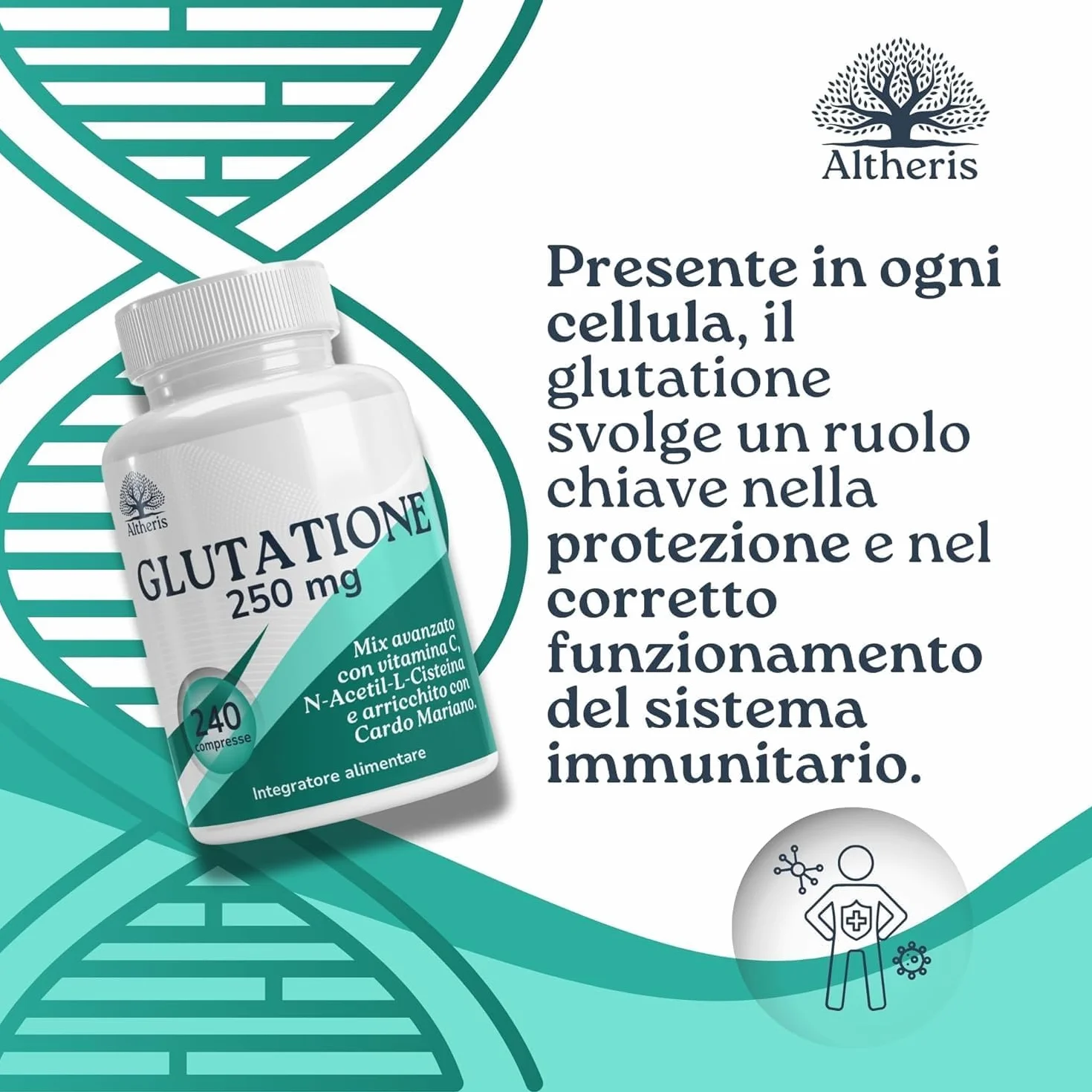 Glutatione Forte 240 Compresse 250mg con Nac N-Acetil-Cisteina, Vitamina C e Cardo Mariano - Potente Antiossidante Integratore Detox Anti-Age