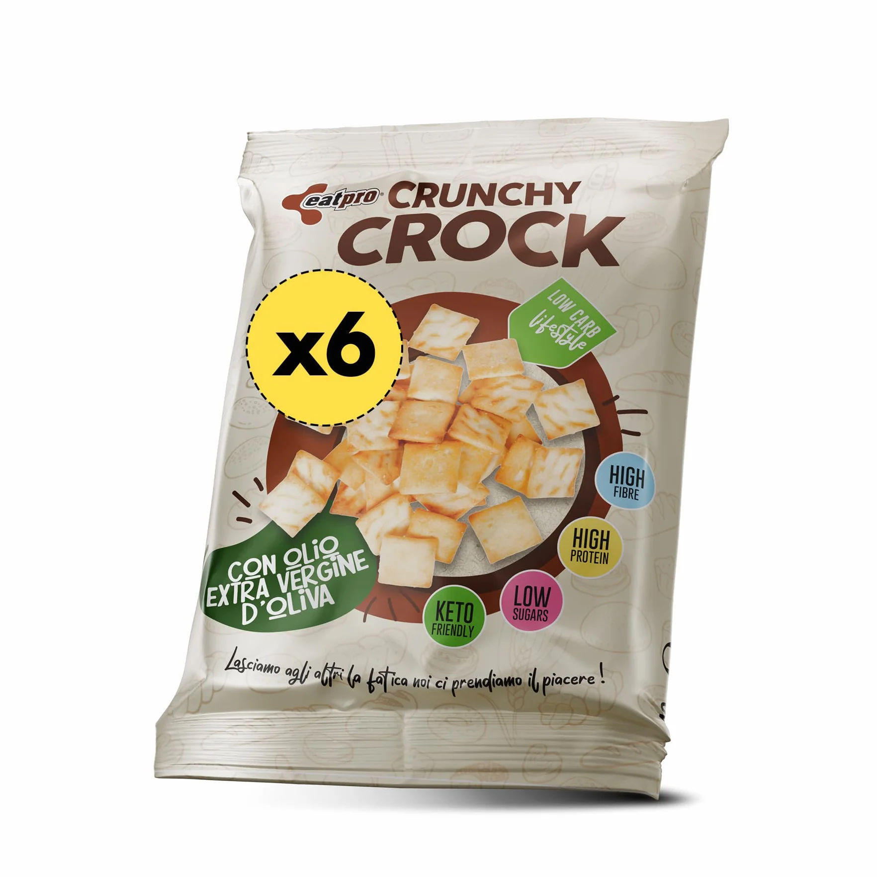 Crunchy Crock 6 Snack Proteici Salati E Croccanti Monoporzione Gusto Olio Evo EatPro Keto Snack, 30% Proteine, 28% Fibre, 10% Carboidrati, Low Carb, Keto Diet, Snack Chetogenici Salati