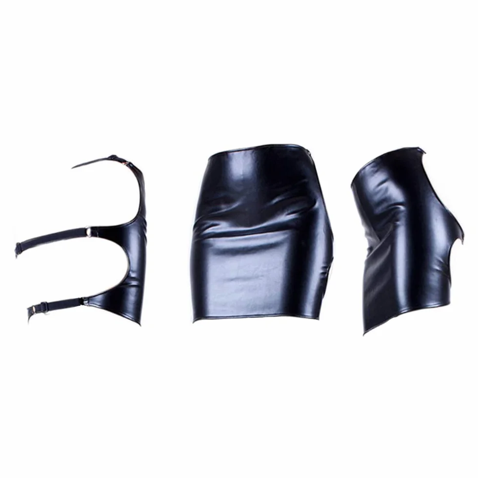 Gonna traforata nera in pelle stretch