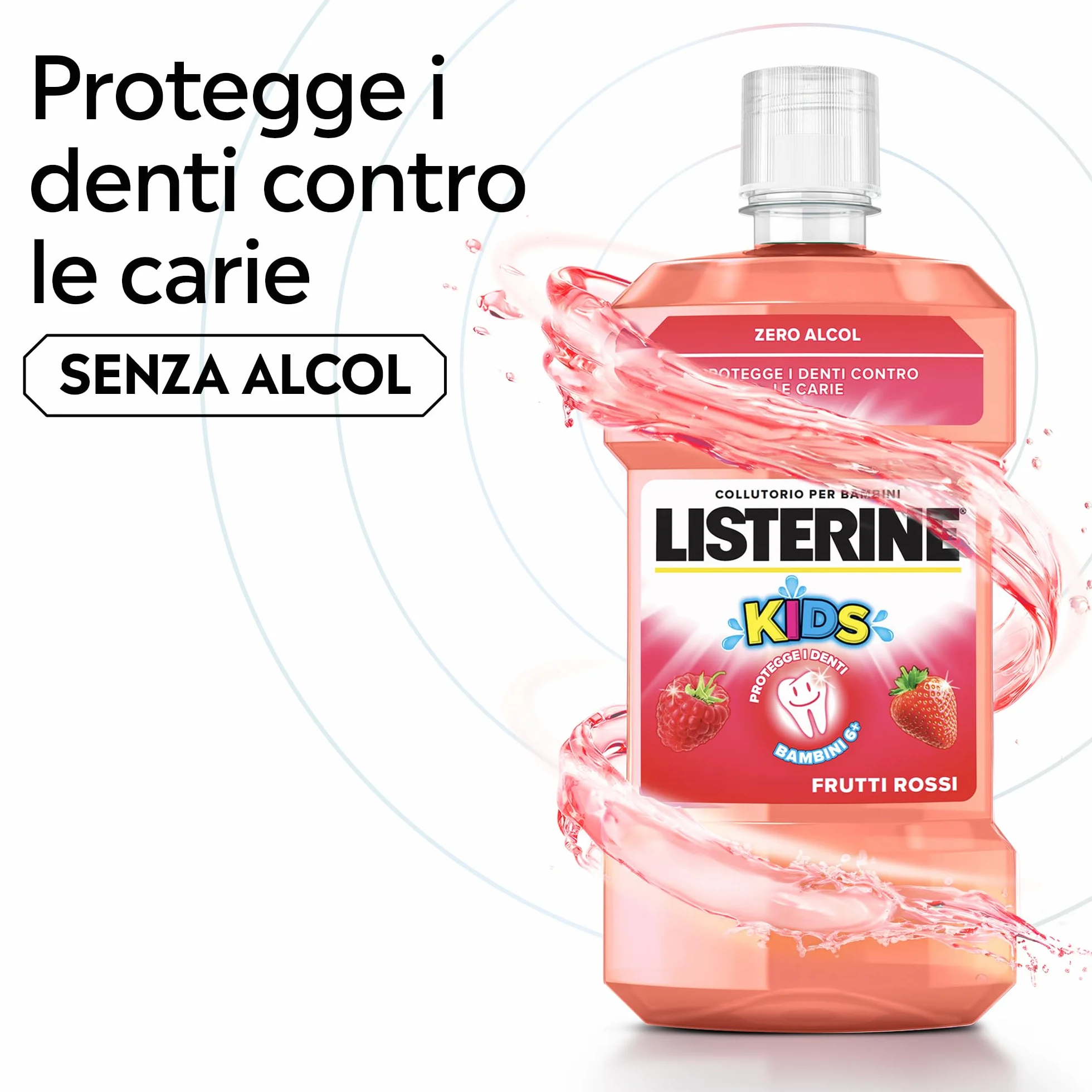 LISTERINE Smart Rinse Kids Collutorio bambini 0% alcol ai Frutti Rossi 500 ml