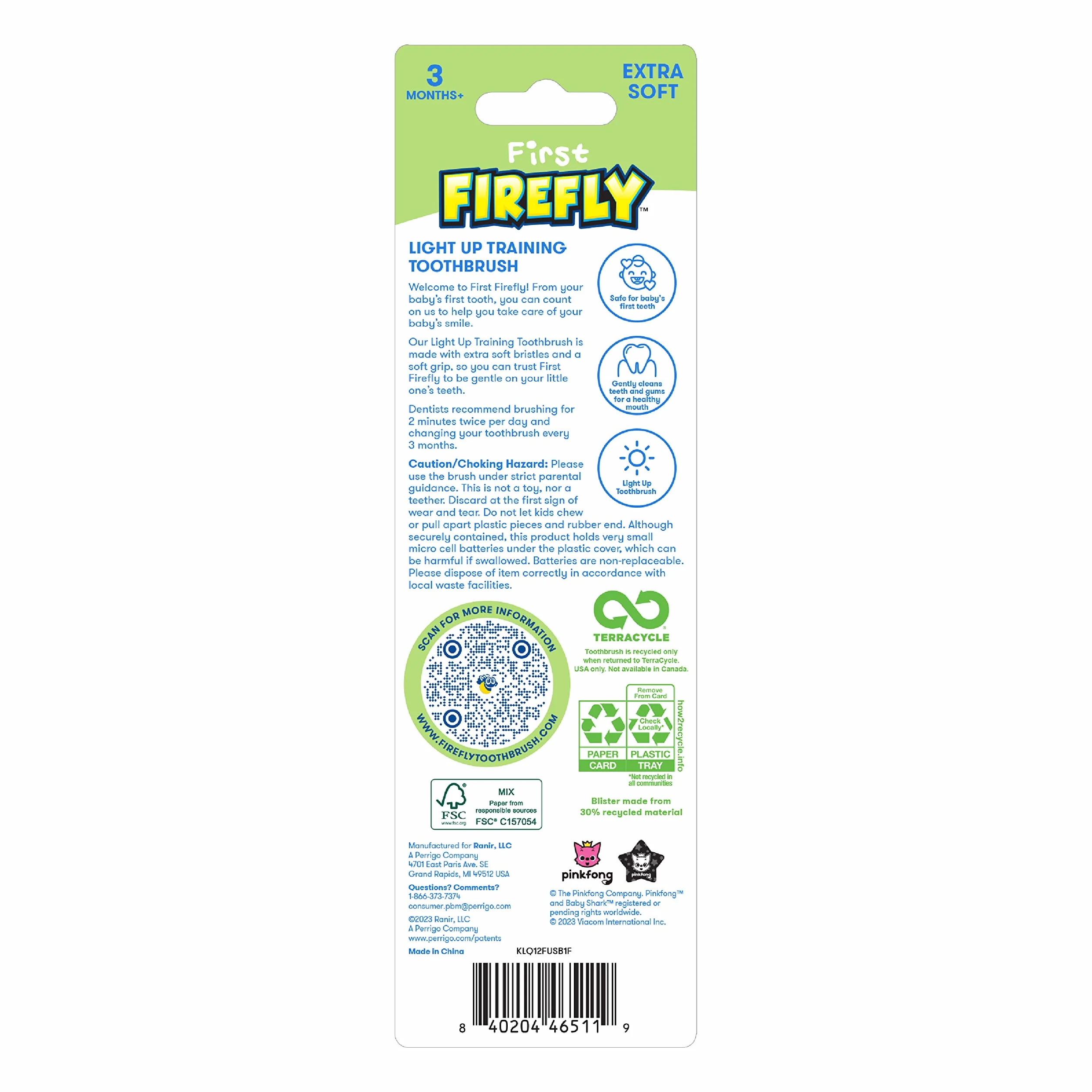 FIREFLY First Training - Spazzolino da denti luminoso, Baby Shark