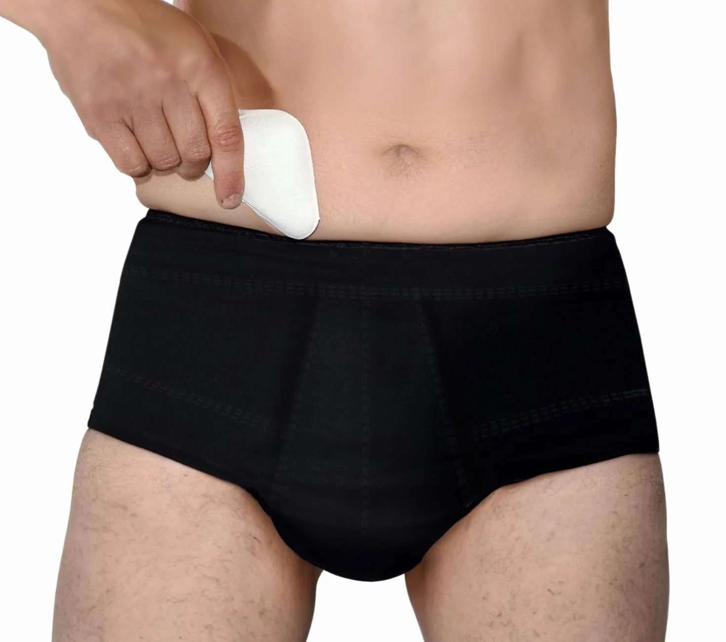 BODYPERFECT Slip Elastico per Ernia Inguinale Supporto con 2 cuscinetti di compressione Post Operatorio L Nero