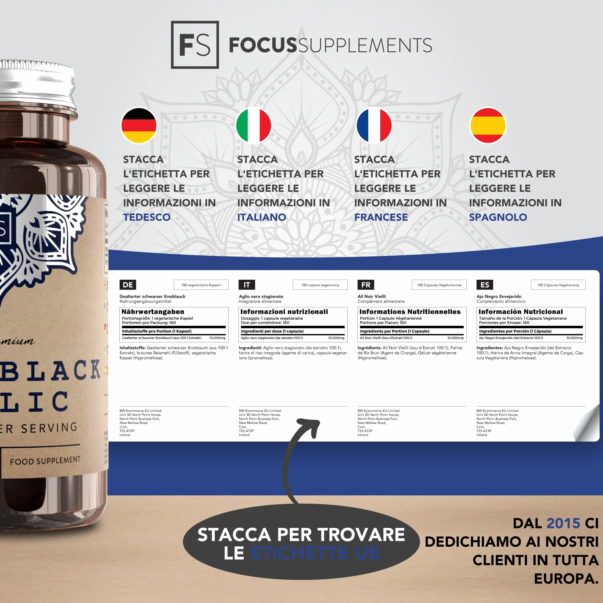 FS Aglio Nero Capsule | 180 Integratore Aglio Capsule ad Alta Potenza - 10.000mg Black Garlic Nero Fermentato per Capsula | Non-OGM, Senza Glutine e Allergeni | Prodotto nel RU